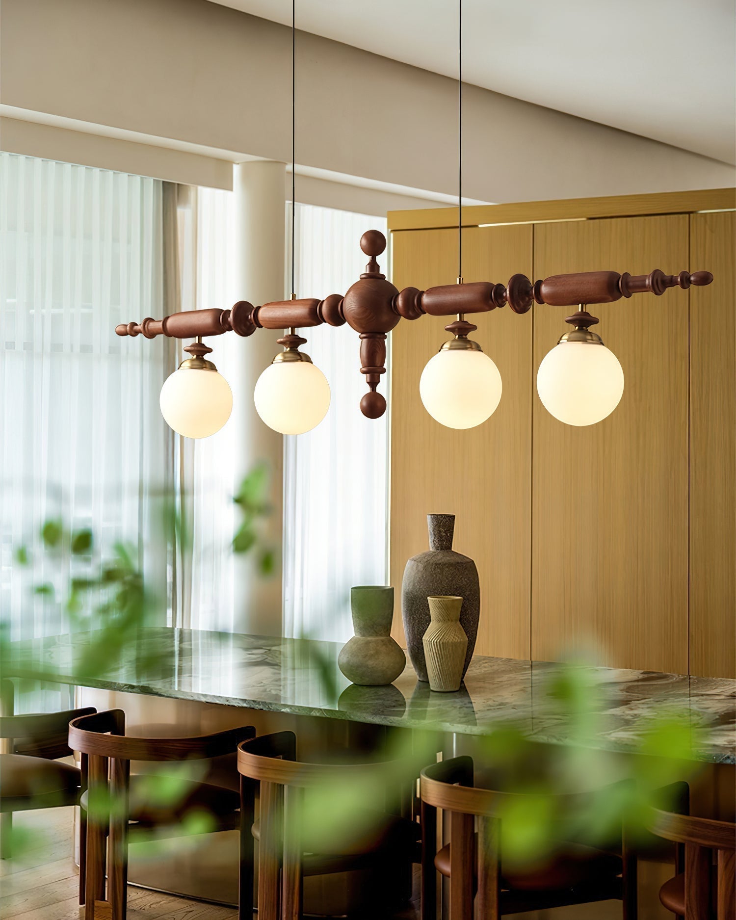 Isilira Classic Wood Glass Linear Pendant Light - Lamp Outdoor