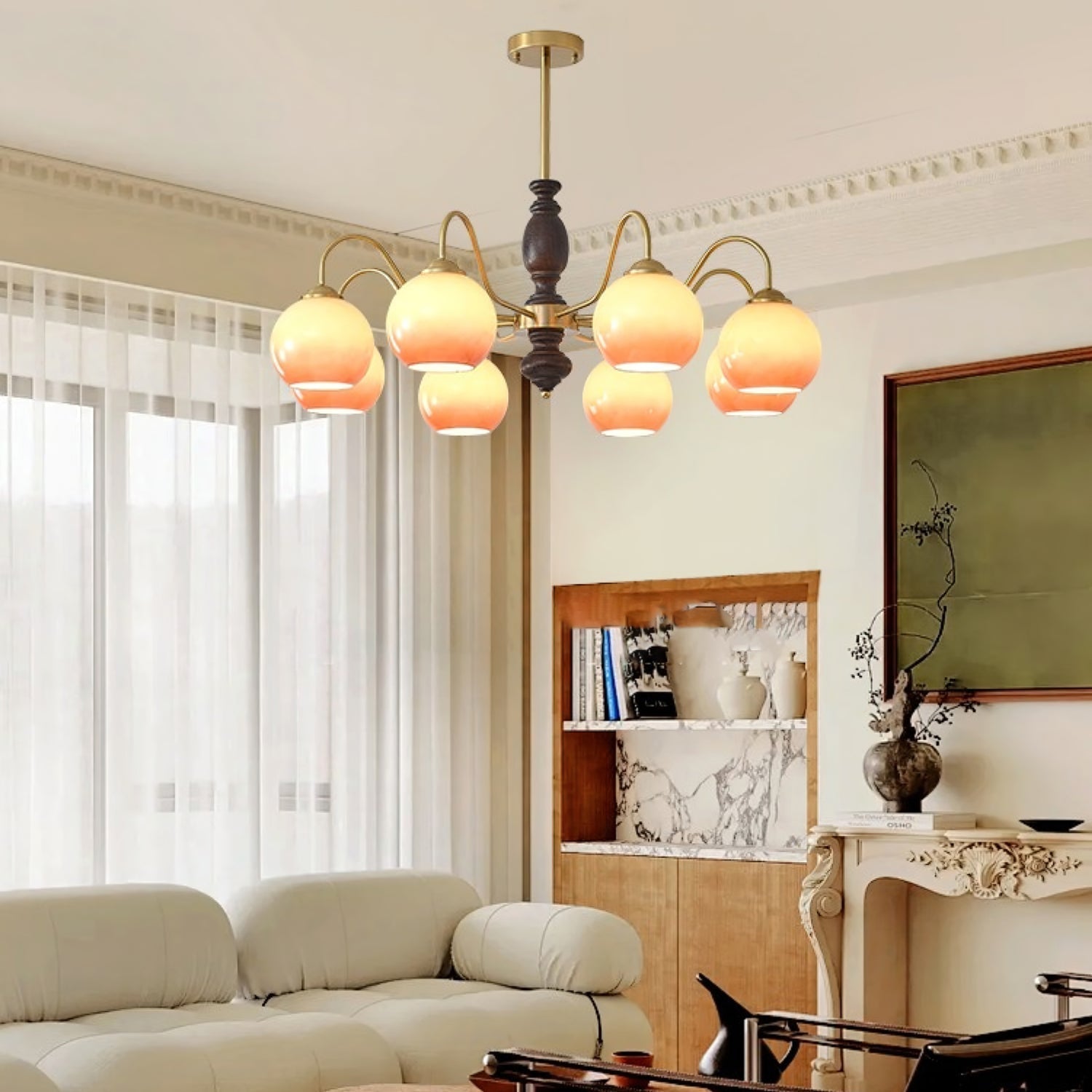Aurora Chandelier Caramel Orb Curved Arm - Lamp Outdoor