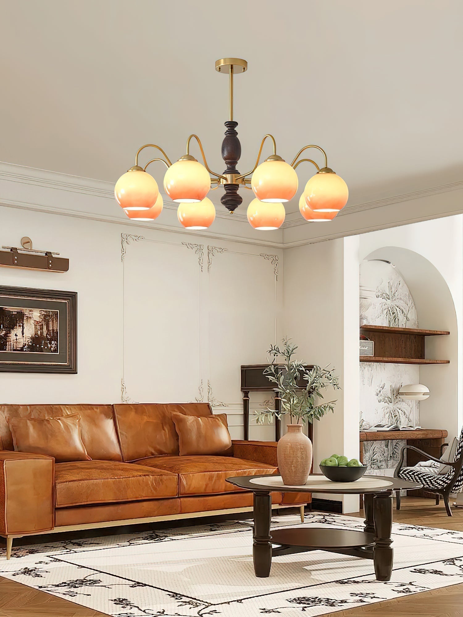 Aurora Chandelier Caramel Orb Curved Arm - Lamp Outdoor
