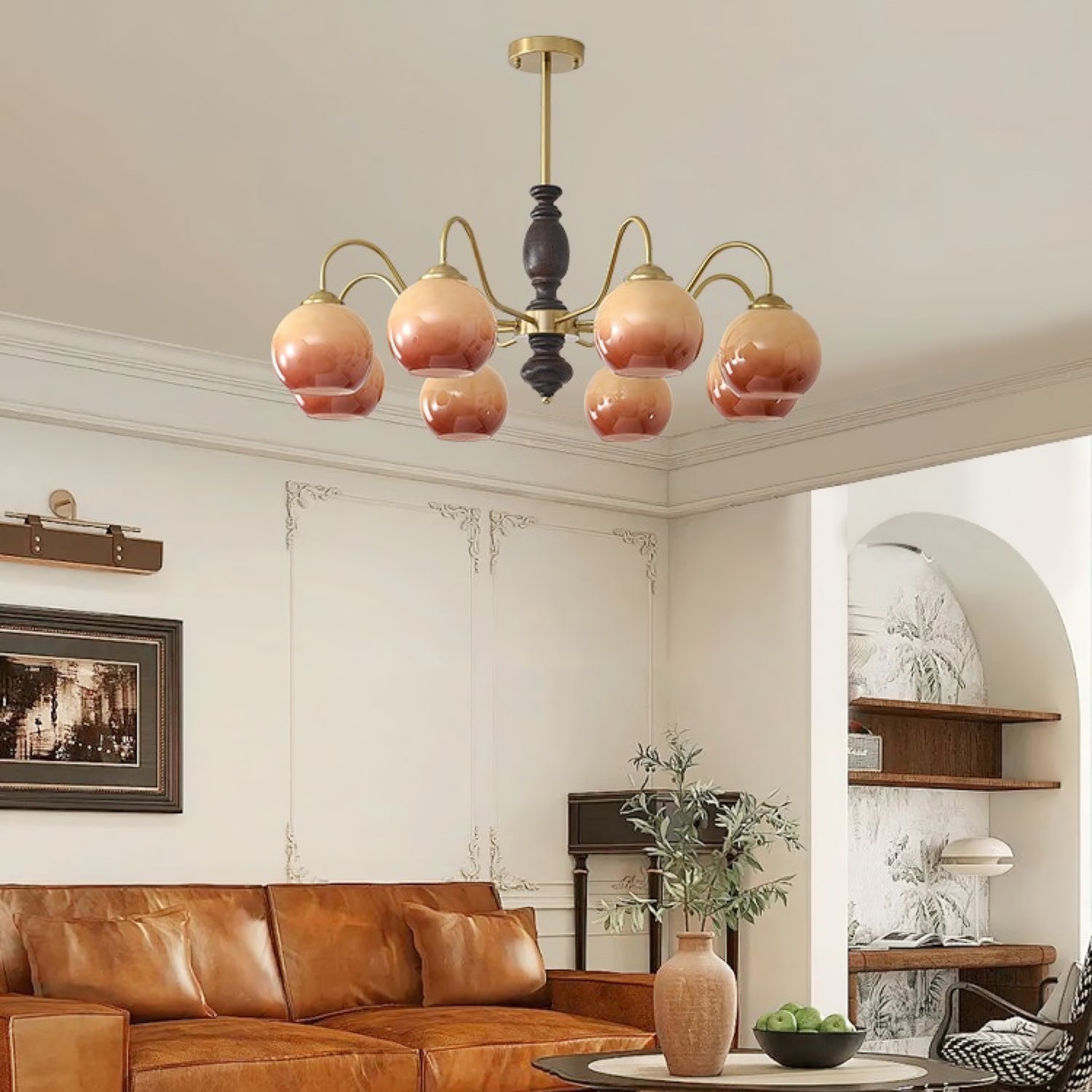 Aurora Chandelier Caramel Orb Curved Arm - Lamp Outdoor