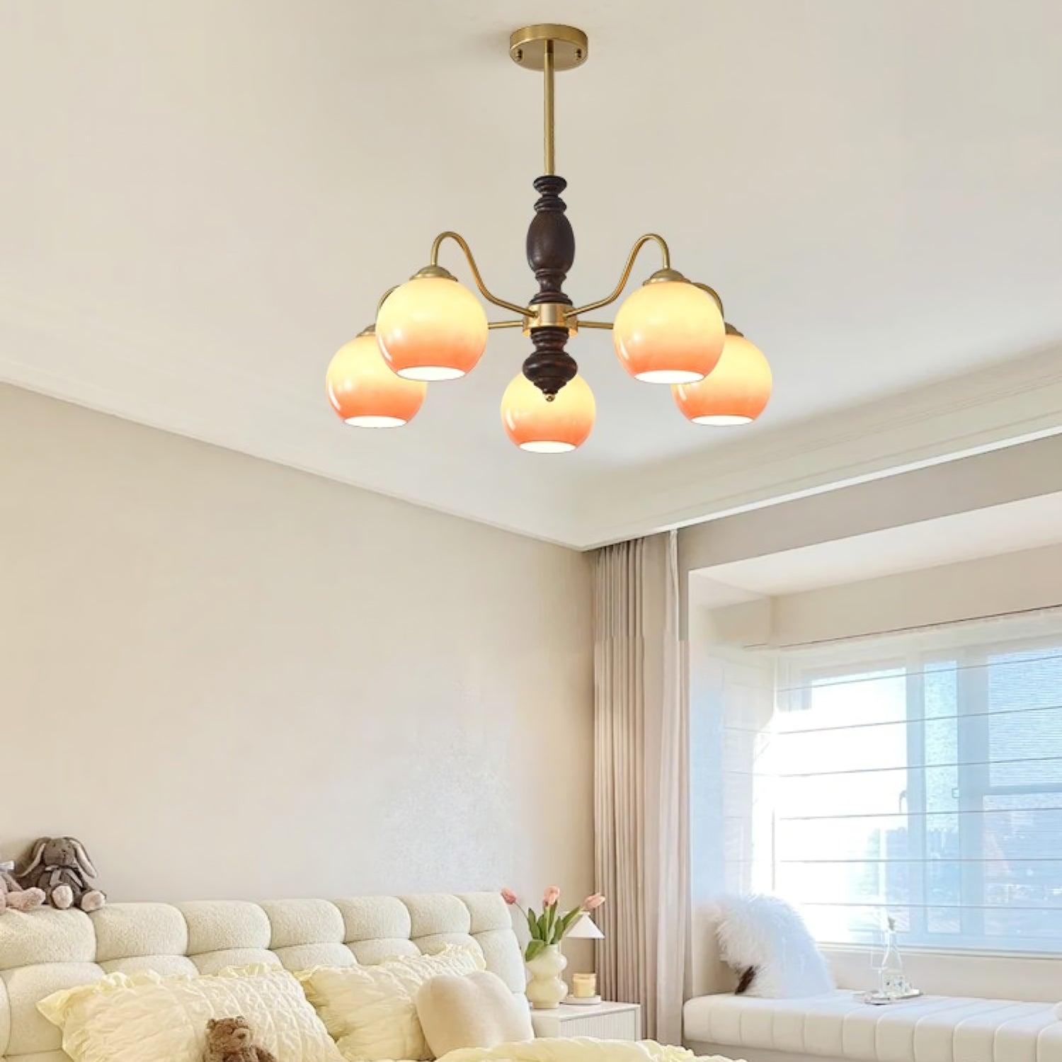 Aurora Chandelier Caramel Orb Curved Arm - Lamp Outdoor