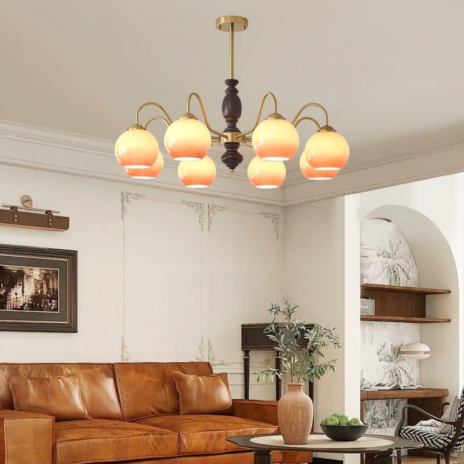 Aurora Chandelier Caramel Orb Curved Arm - Lamp Outdoor