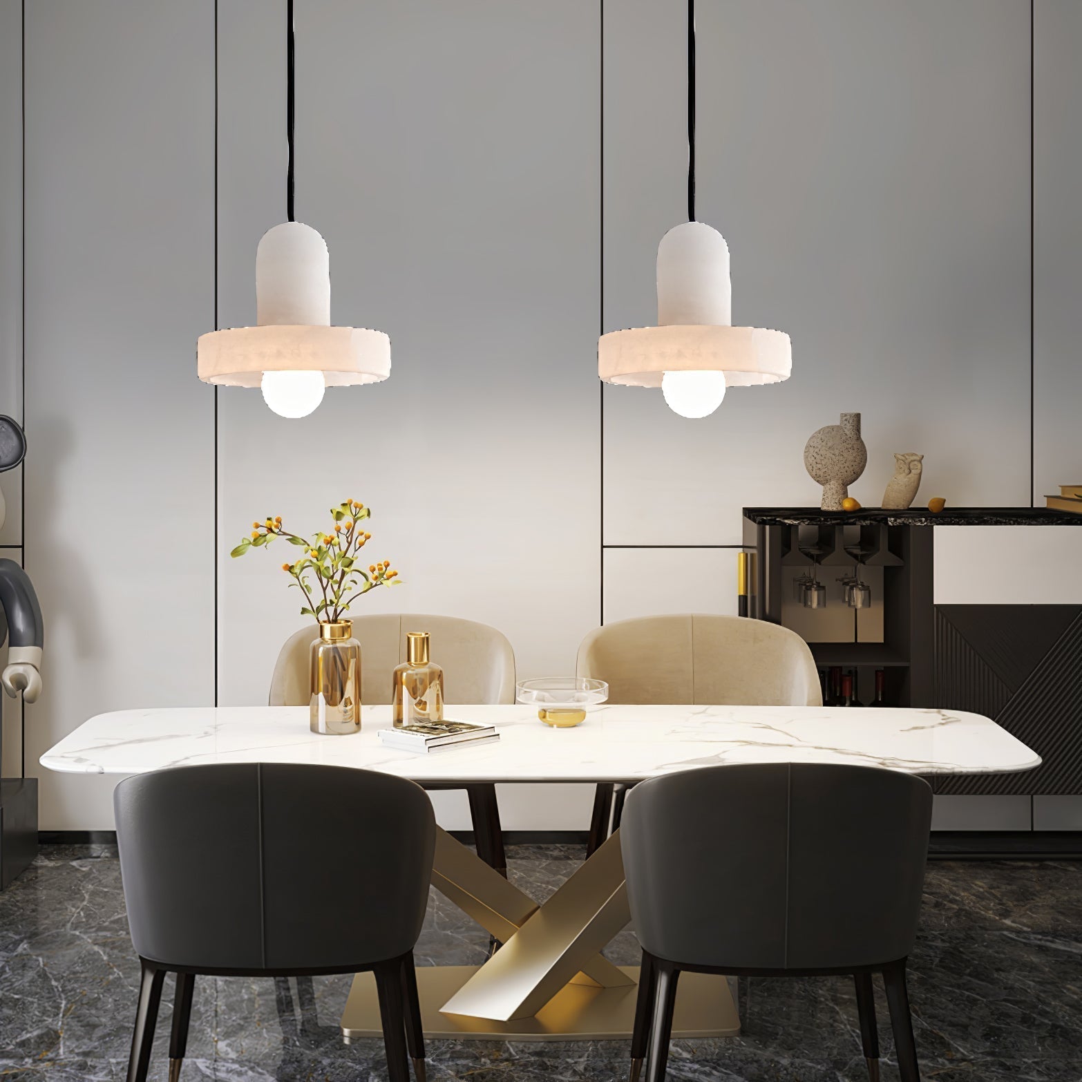 Lyvynos Stacked Alabaster Pendant Light - Lamp Outdoor