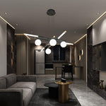 Chandelier Black White Rods and Globe Modern - Lamp Outdoor