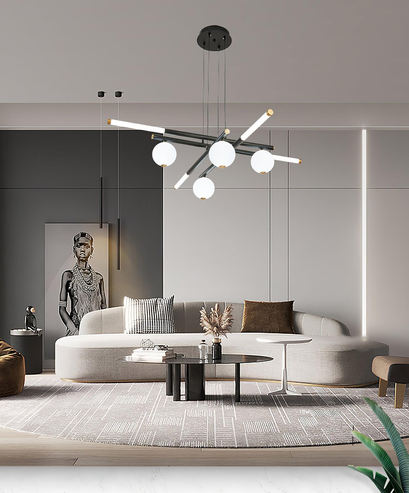 Chandelier Black White Rods and Globe Modern - Lamp Outdoor