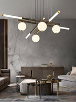 Chandelier Black White Rods and Globe Modern - Lamp Outdoor