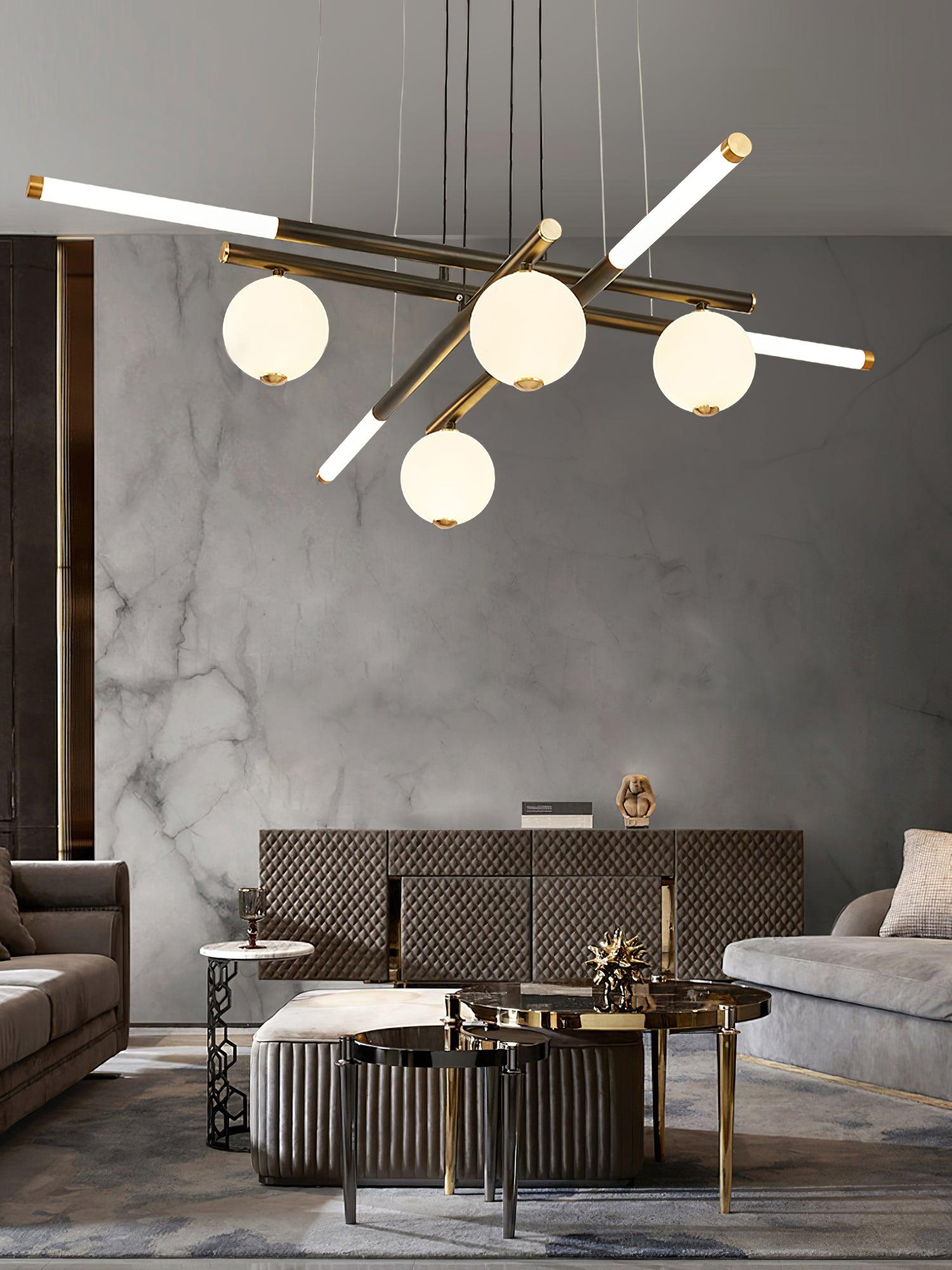 Chandelier Black White Rods and Globe Modern - Lamp Outdoor