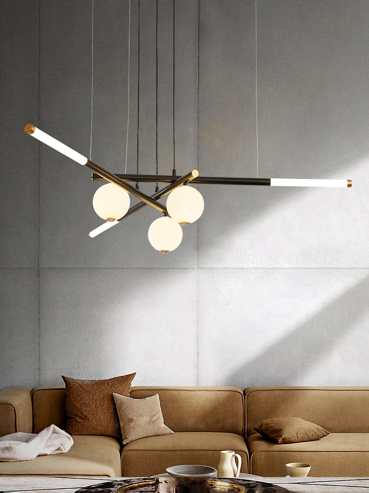 Chandelier Black White Rods and Globe Modern - Lamp Outdoor