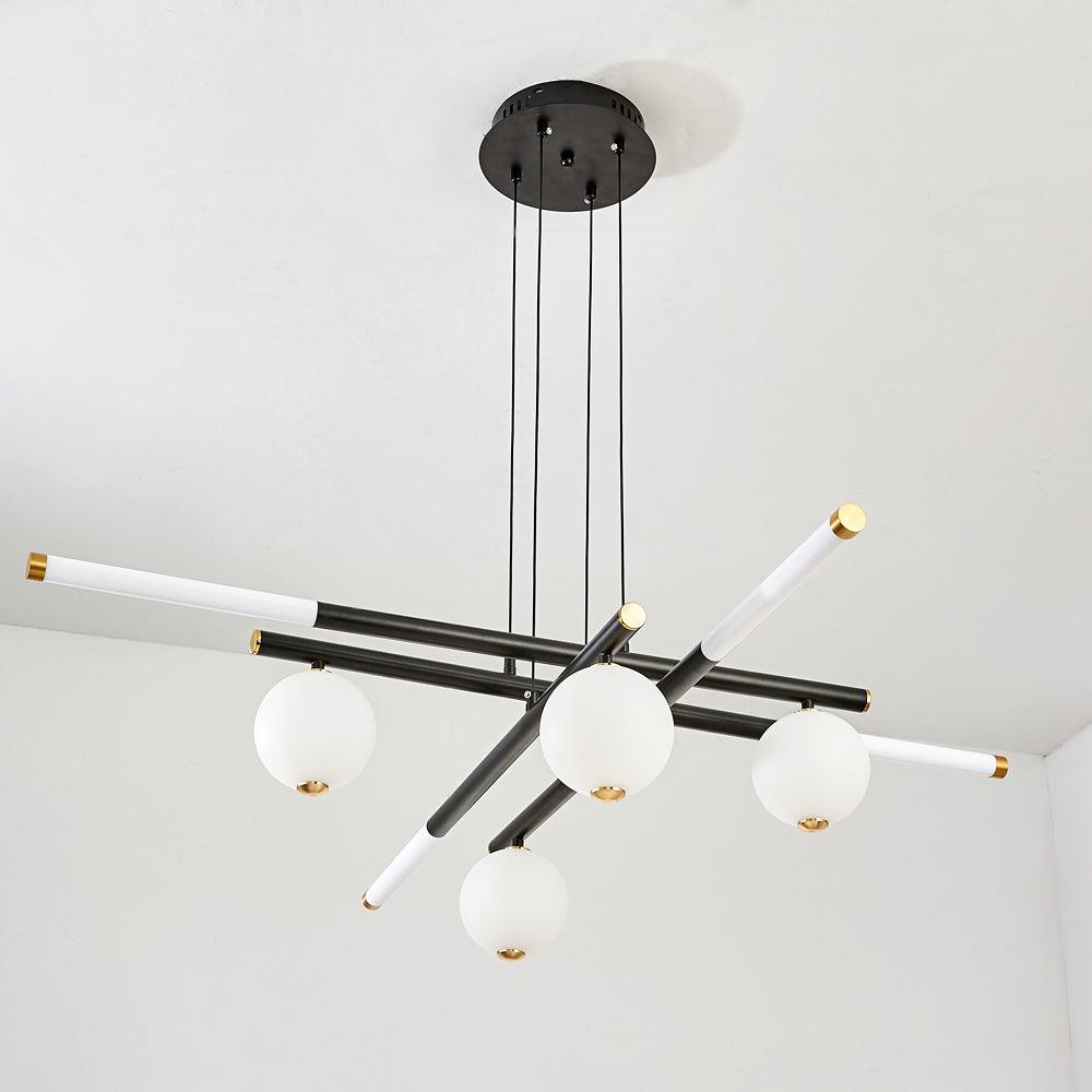 Chandelier Black White Rods and Globe Modern - Lamp Outdoor