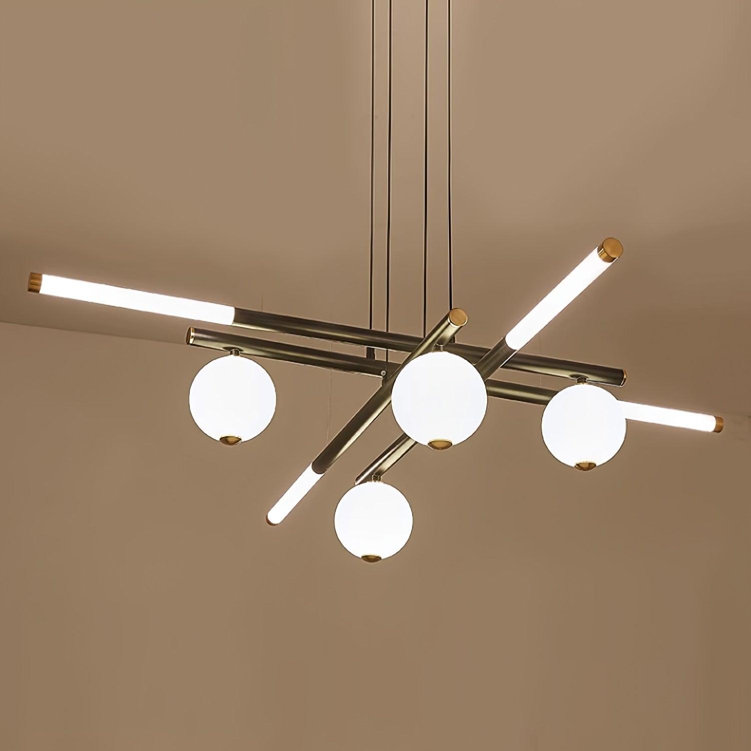 Chandelier Black White Rods and Globe Modern - Lamp Outdoor