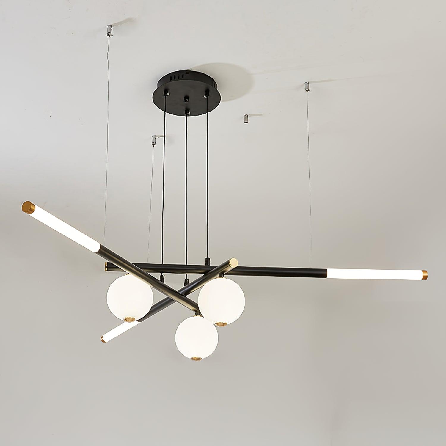 Chandelier Black White Rods and Globe Modern - Lamp Outdoor