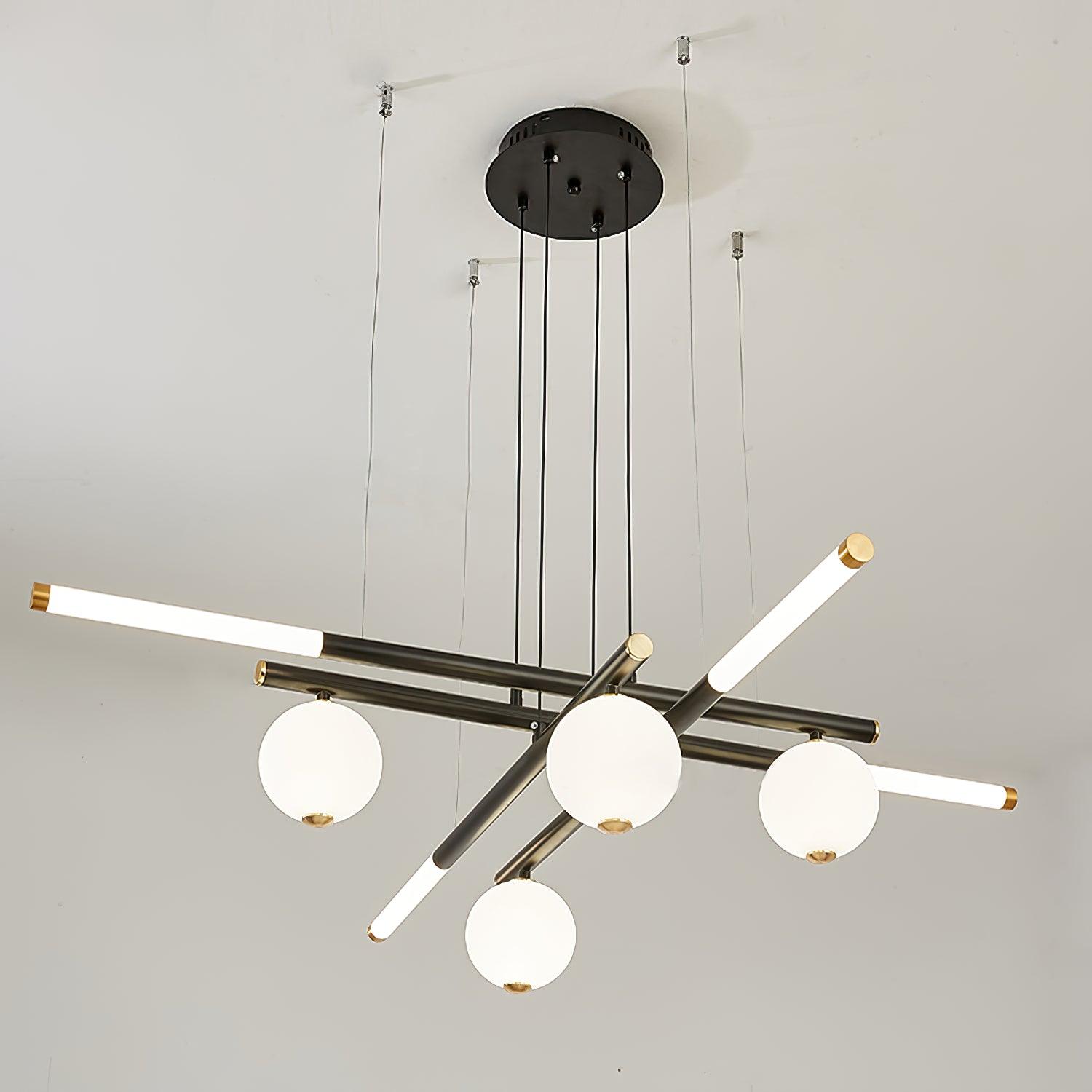 Chandelier Black White Rods and Globe Modern - Lamp Outdoor