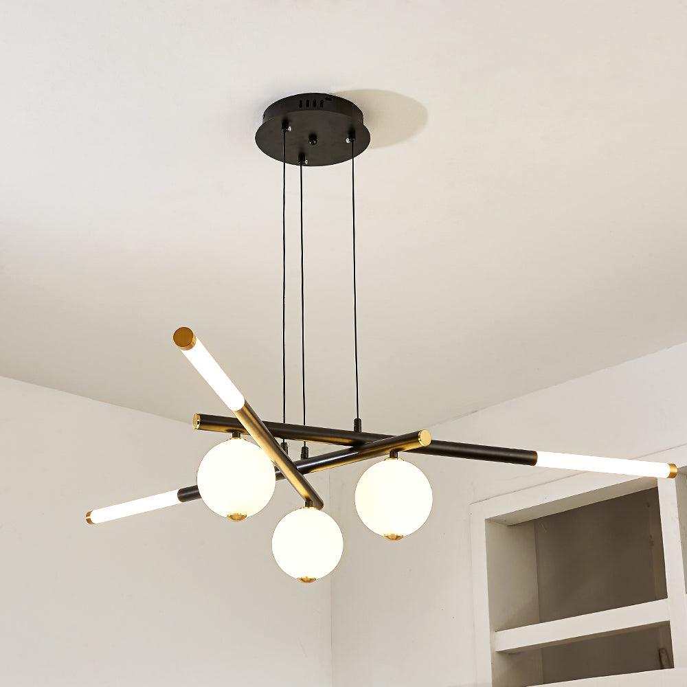 Chandelier Black White Rods and Globe Modern - Lamp Outdoor