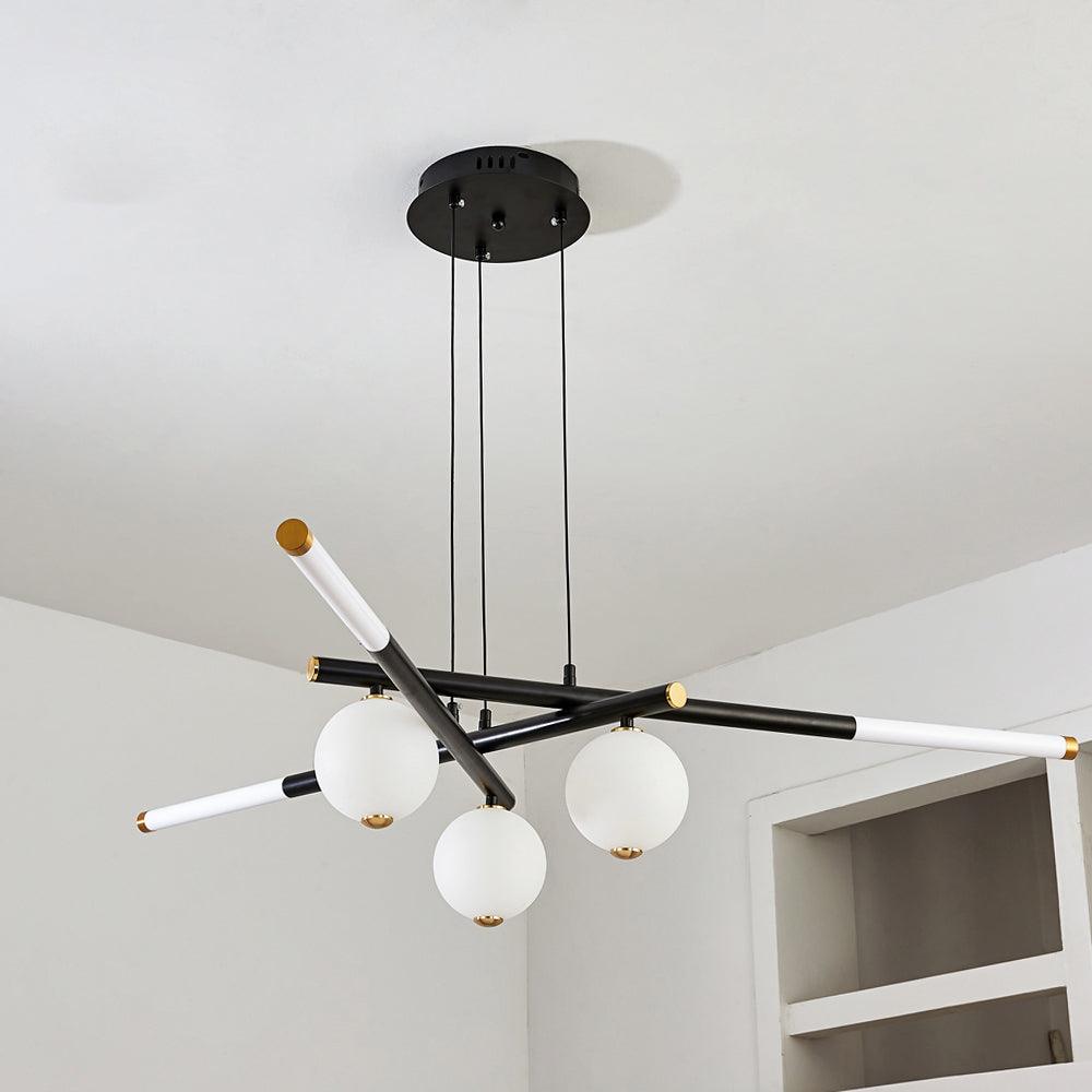 Chandelier Black White Rods and Globe Modern - Lamp Outdoor