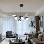 Chandelier Black White Rods and Globe Modern - Lamp Outdoor