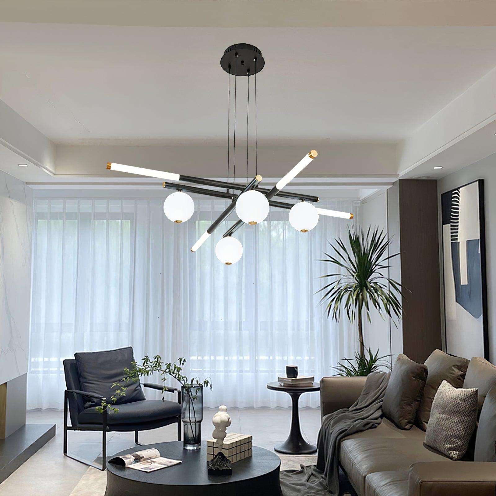 Chandelier Black White Rods and Globe Modern - Lamp Outdoor