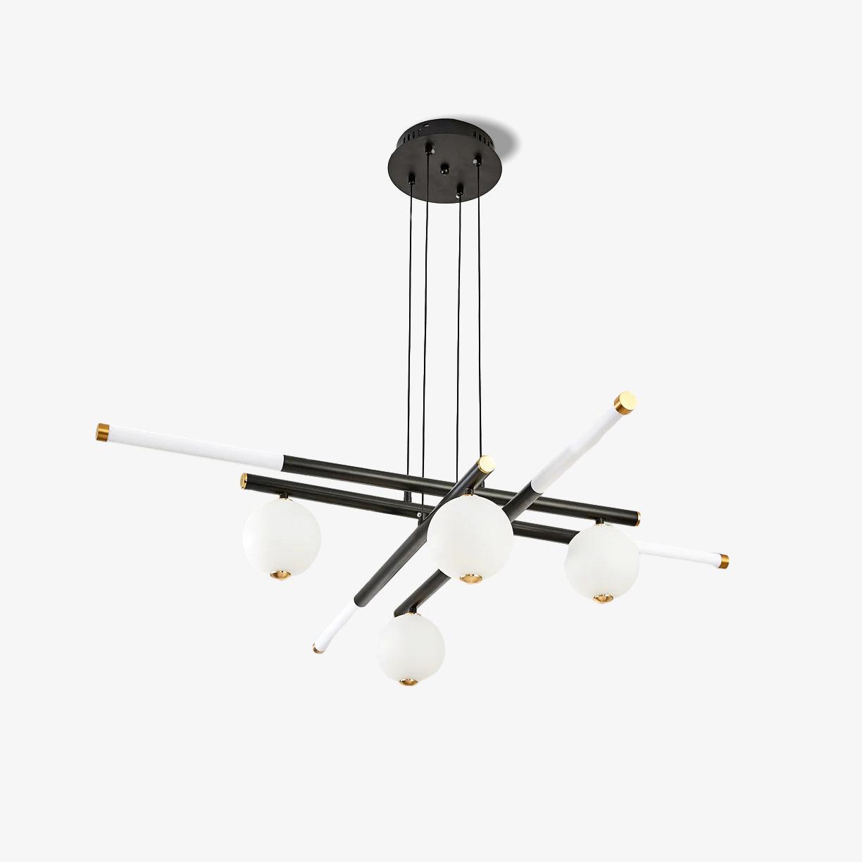 Chandelier Black White Rods and Globe Modern - Lamp Outdoor