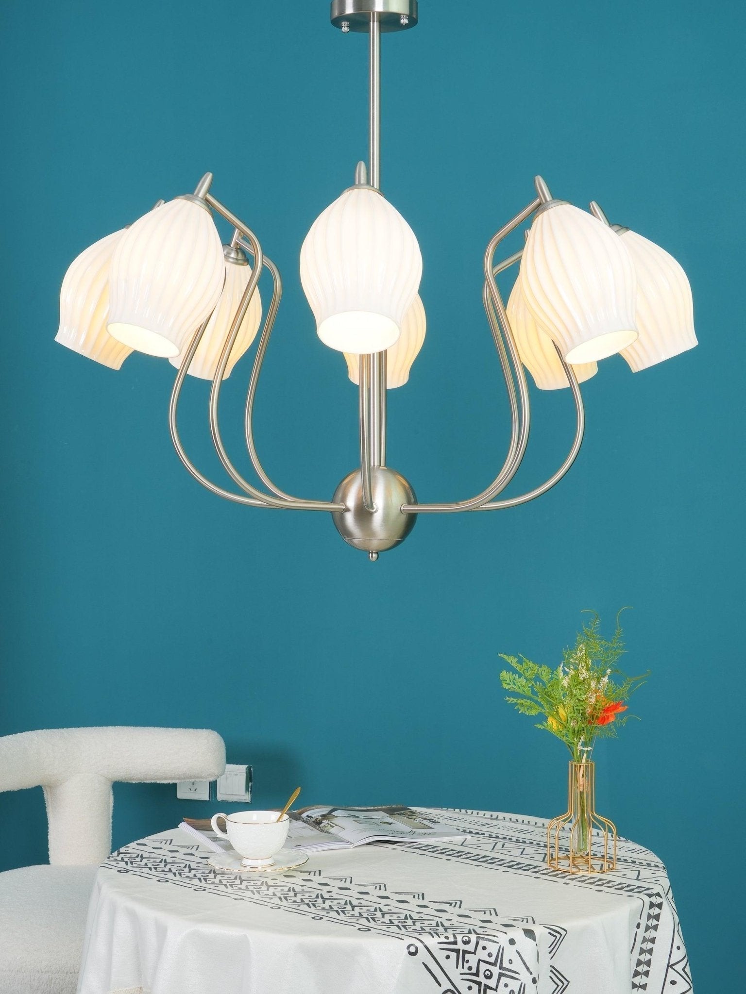 Lustra Chandelier Ceramic Ribbed Sculptural Glass Elegant - Letslighting