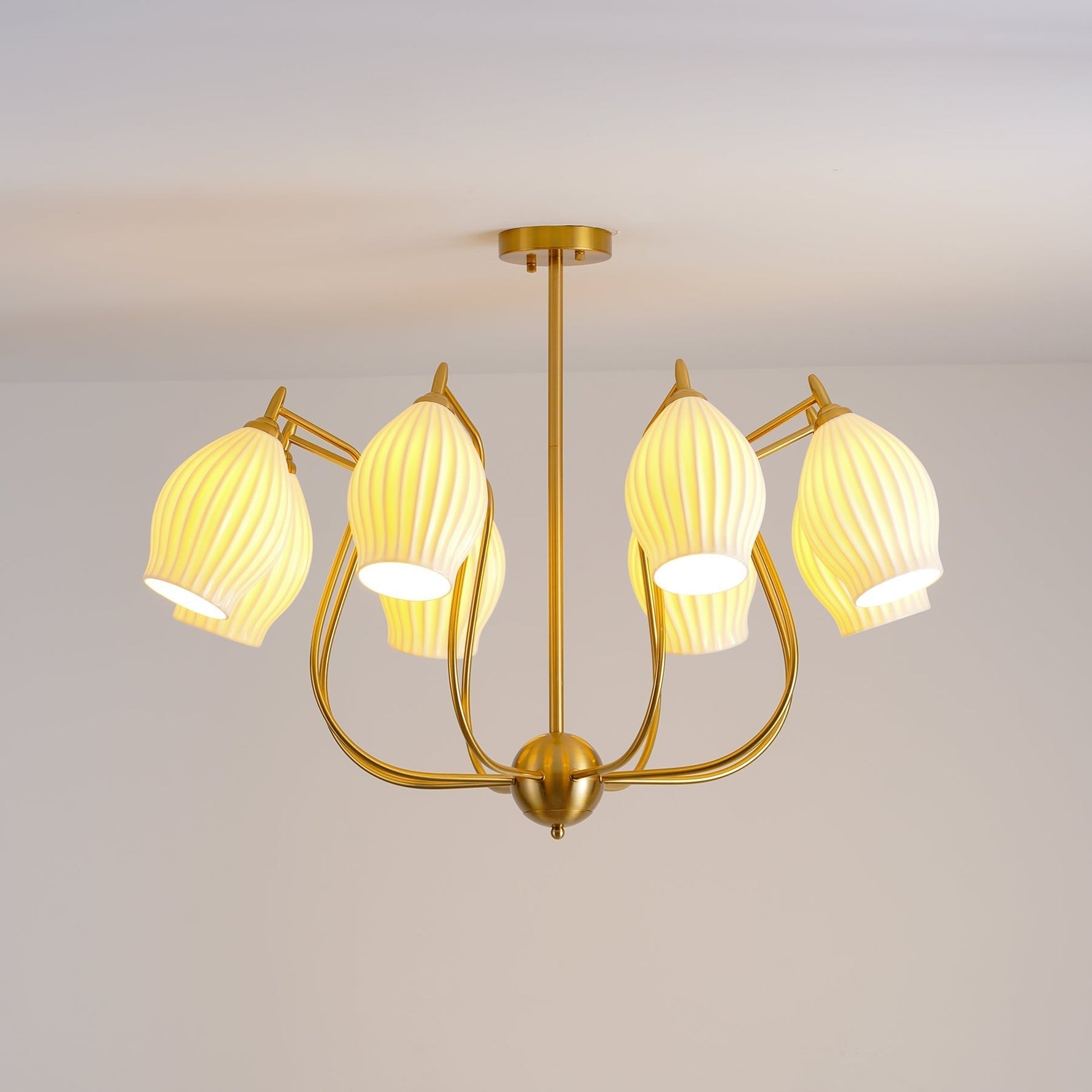 Lustra Chandelier Ceramic Ribbed Sculptural Glass Elegant - Letslighting