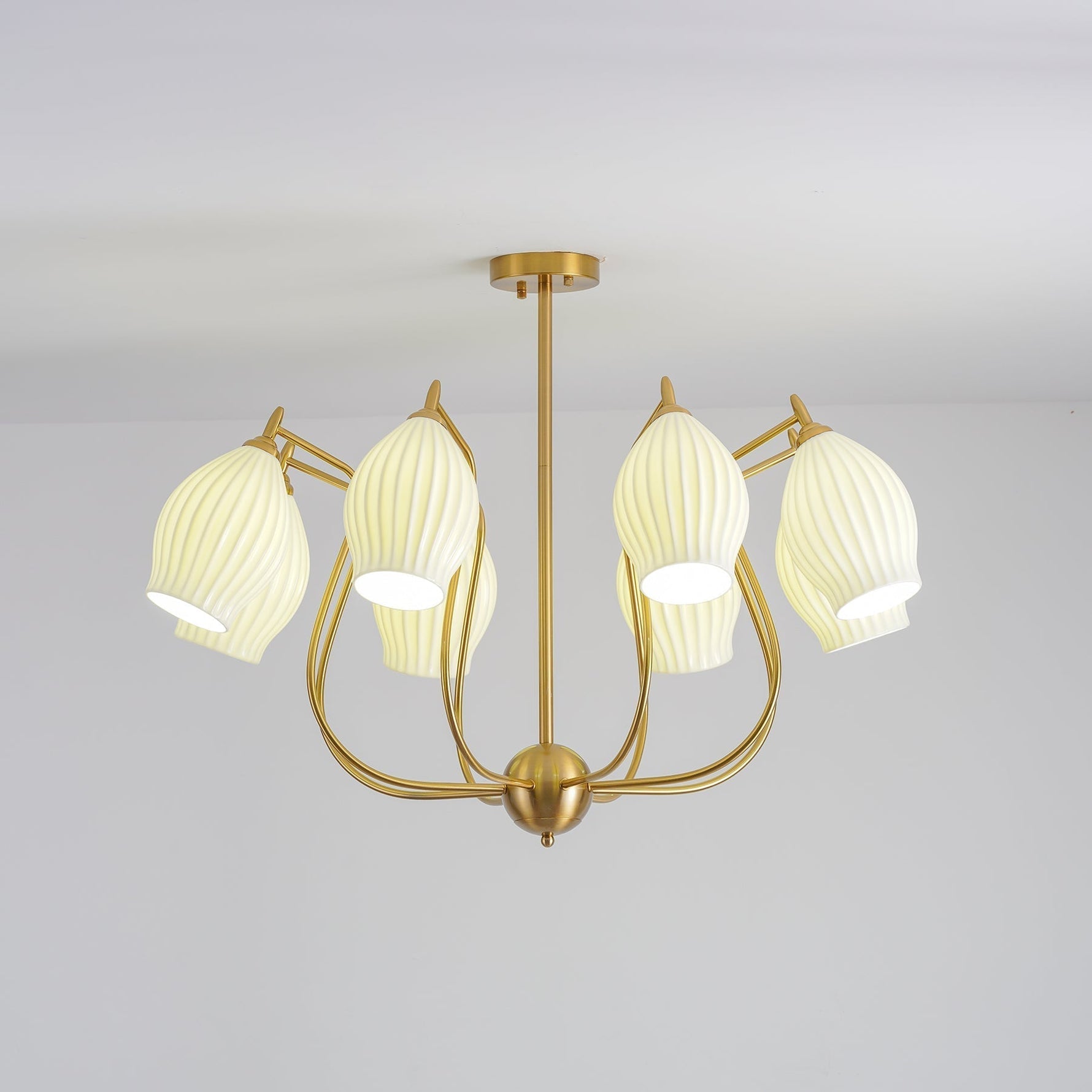 Lustra Chandelier Ceramic Ribbed Sculptural Glass Elegant - Letslighting