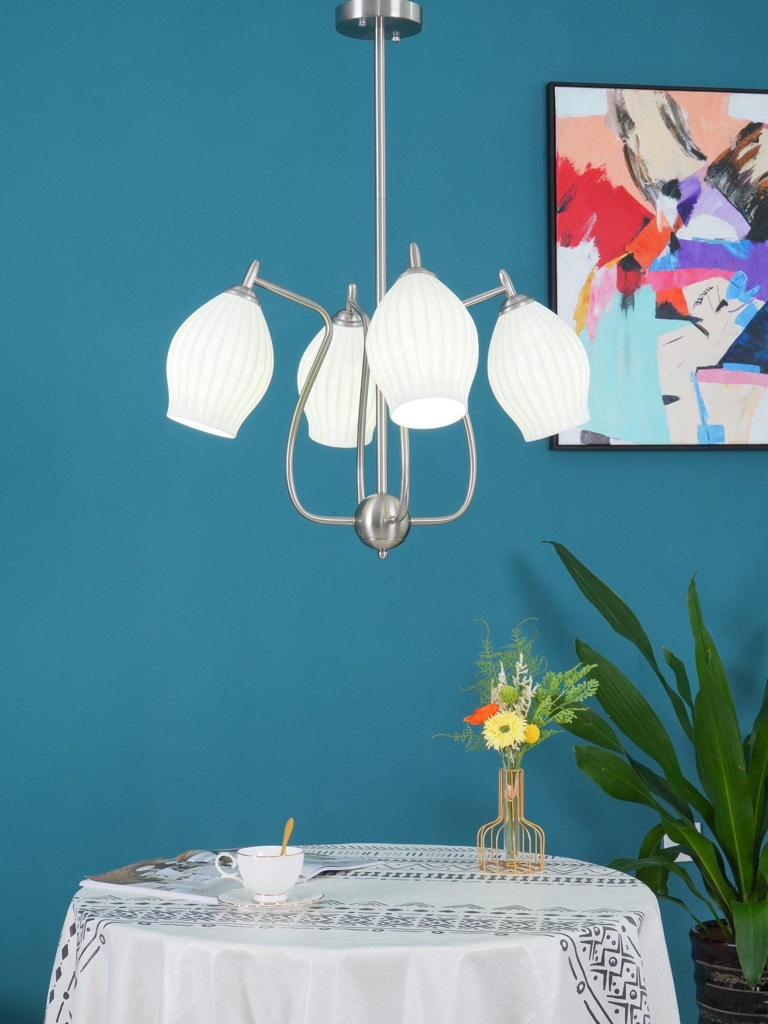 Lustra Chandelier Ceramic Ribbed Sculptural Glass Elegant - Letslighting