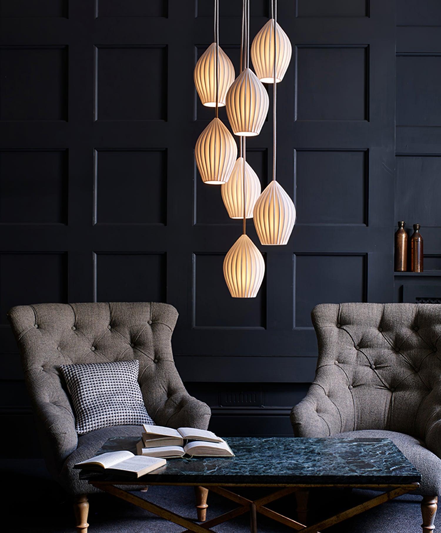 Ceramic Ribbed Pendant Light - Lamp Outdoor