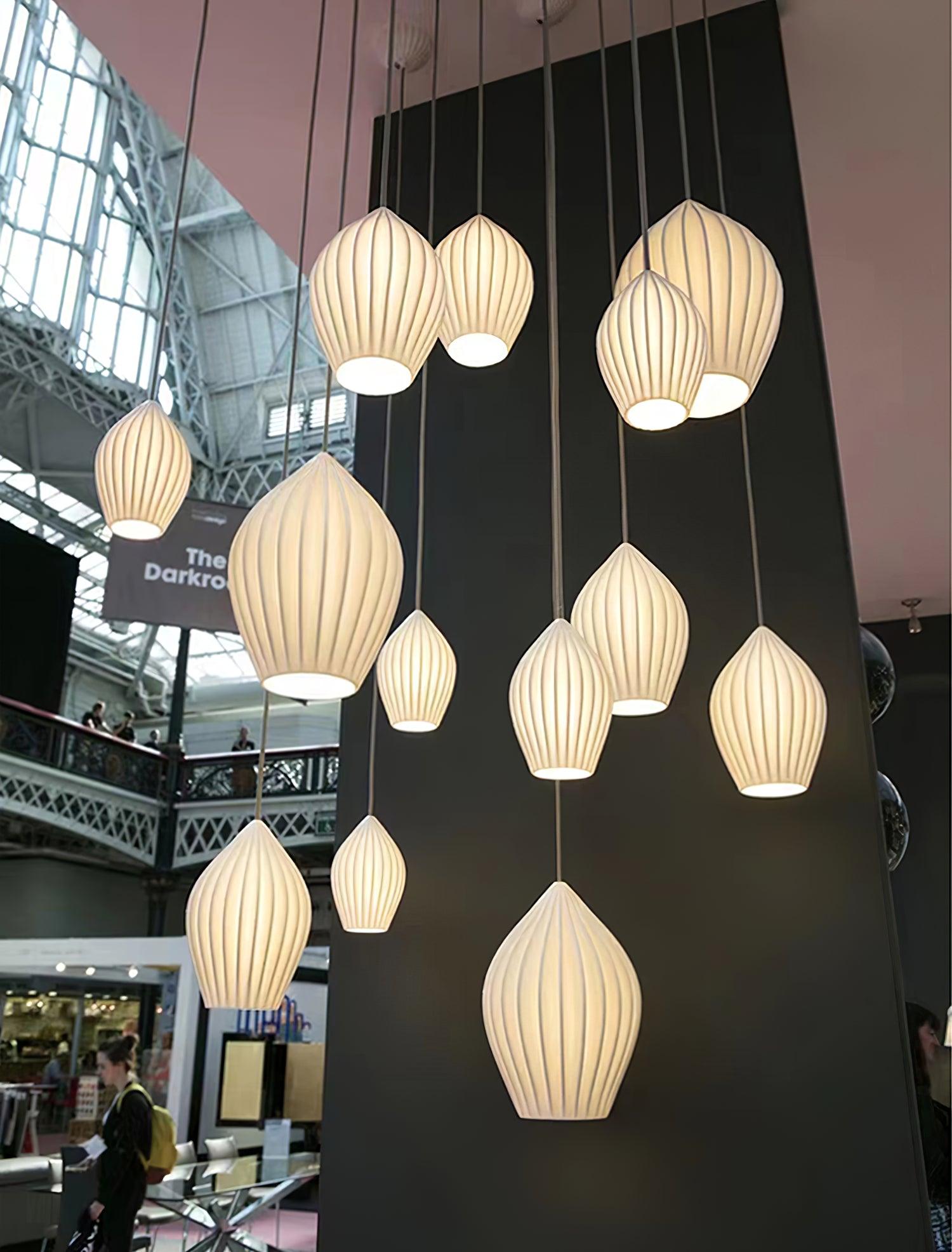 Ceramic Ribbed Pendant Light - Lamp Outdoor