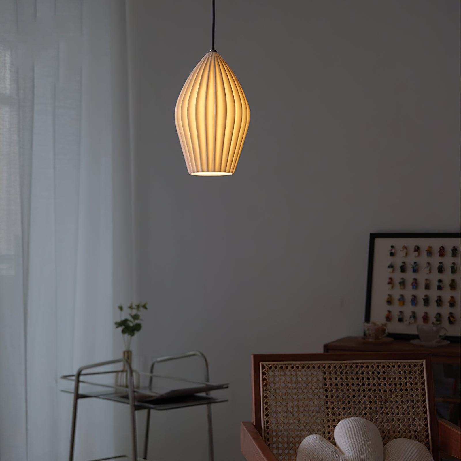 Ceramic Ribbed Pendant Light - Lamp Outdoor