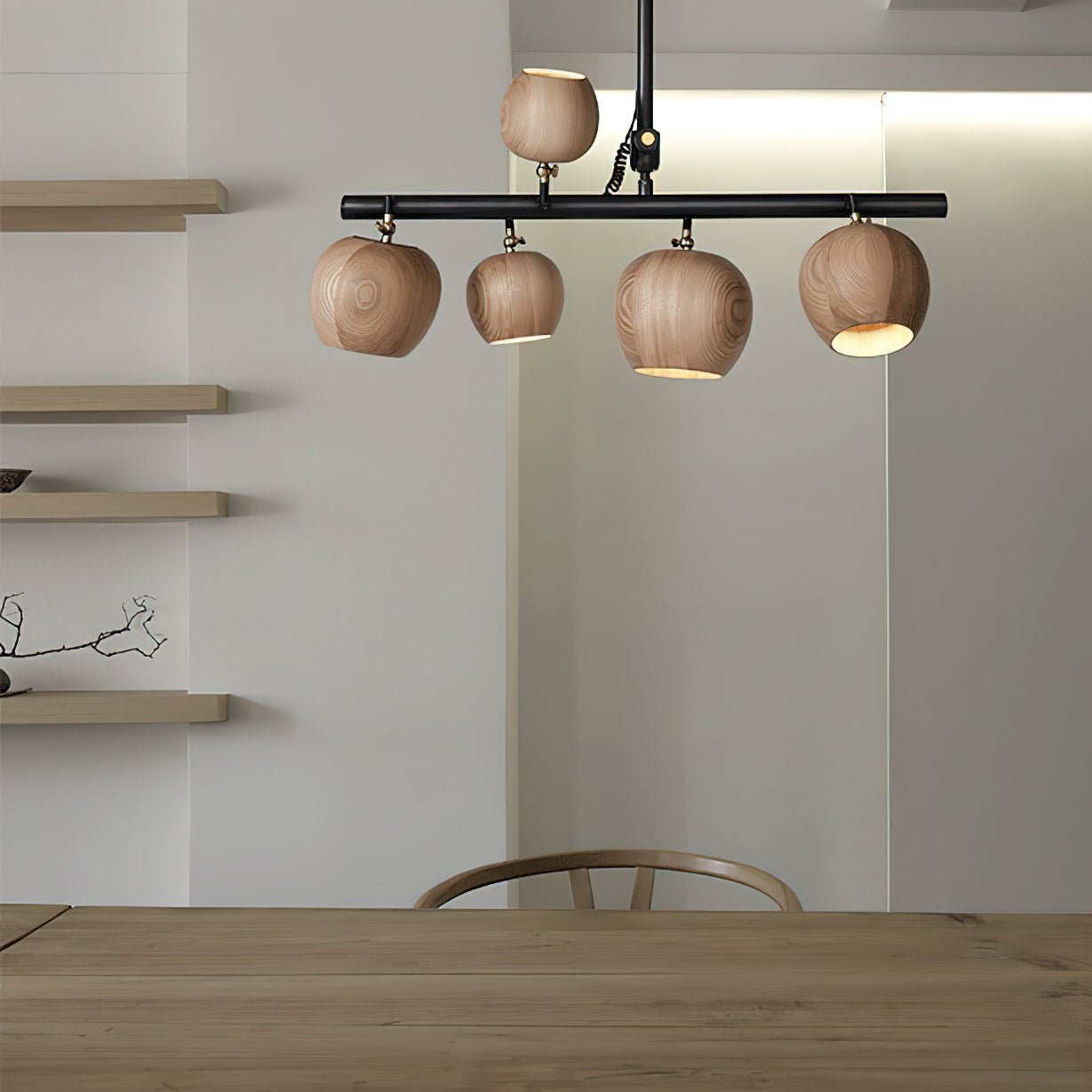 Avelira Rustic Wood Globe Linear Pendant Light - Lamp Outdoor