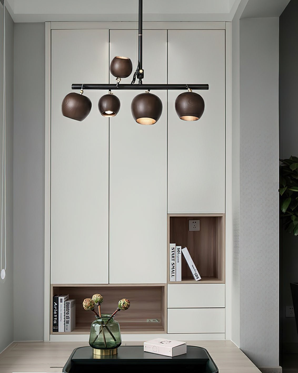 Avelira Rustic Wood Globe Linear Pendant Light - Lamp Outdoor