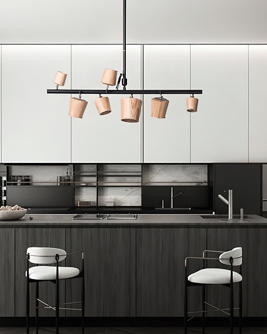 Avelira Rustic Wood Globe Linear Pendant Light - Lamp Outdoor