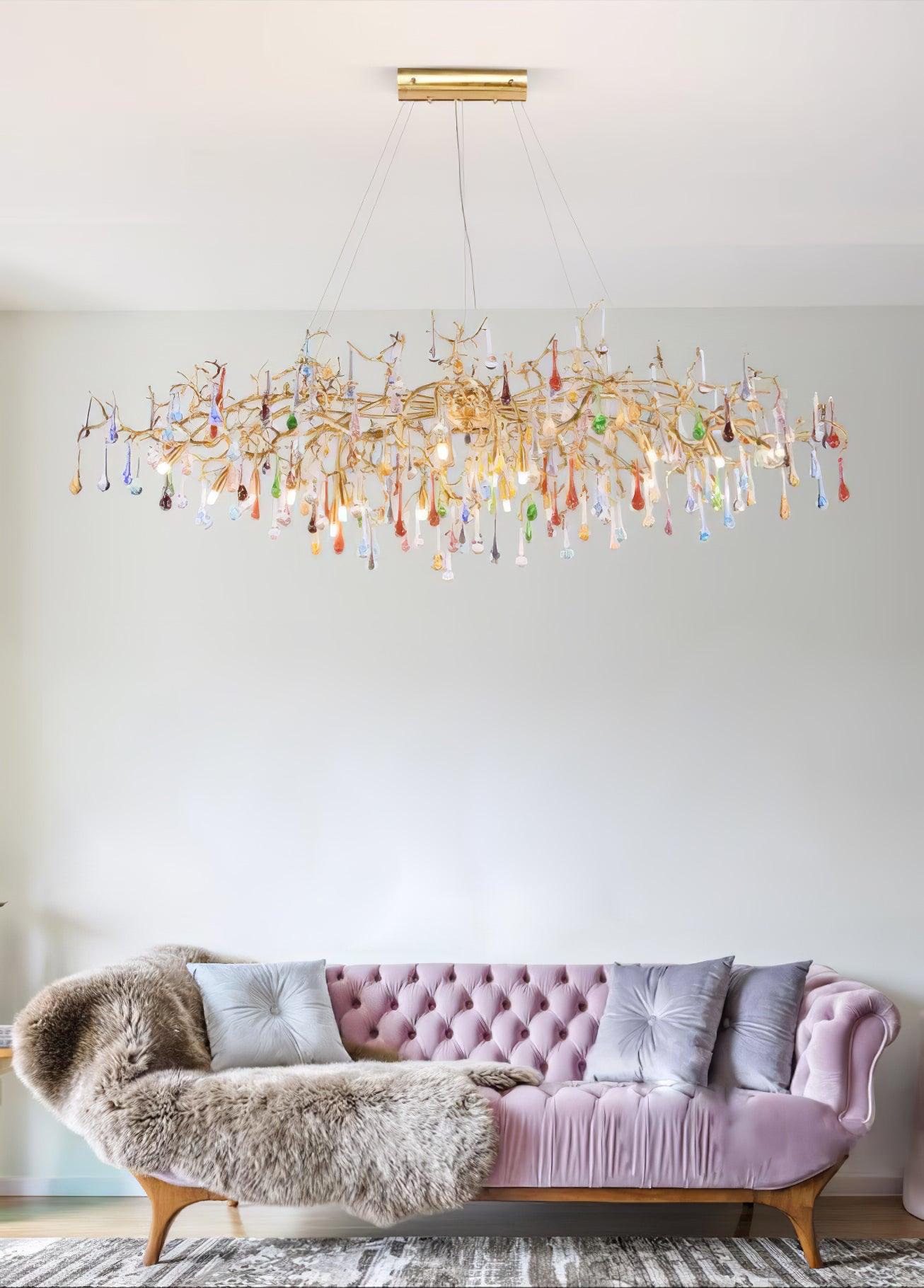 Sytheir Colorful Raindrop Branch Brass Crystal Chandelier - Lamp Outdoor