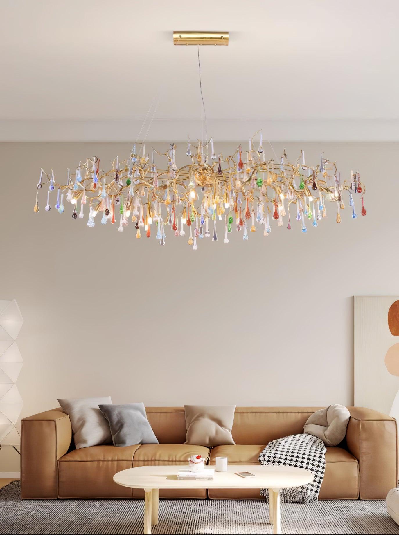 Sytheir Colorful Raindrop Branch Brass Crystal Chandelier - Lamp Outdoor
