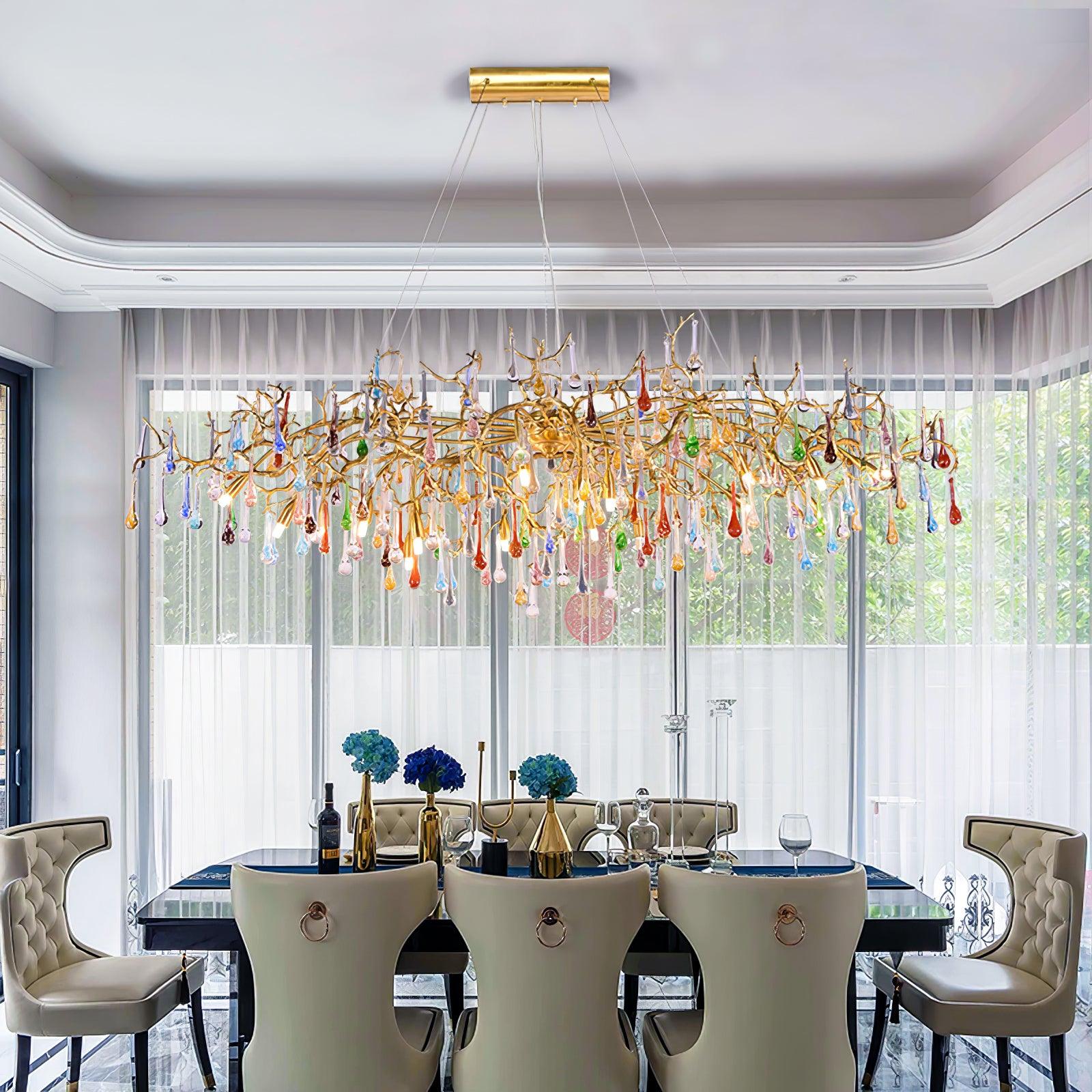 Sytheir Colorful Raindrop Branch Brass Crystal Chandelier - Lamp Outdoor