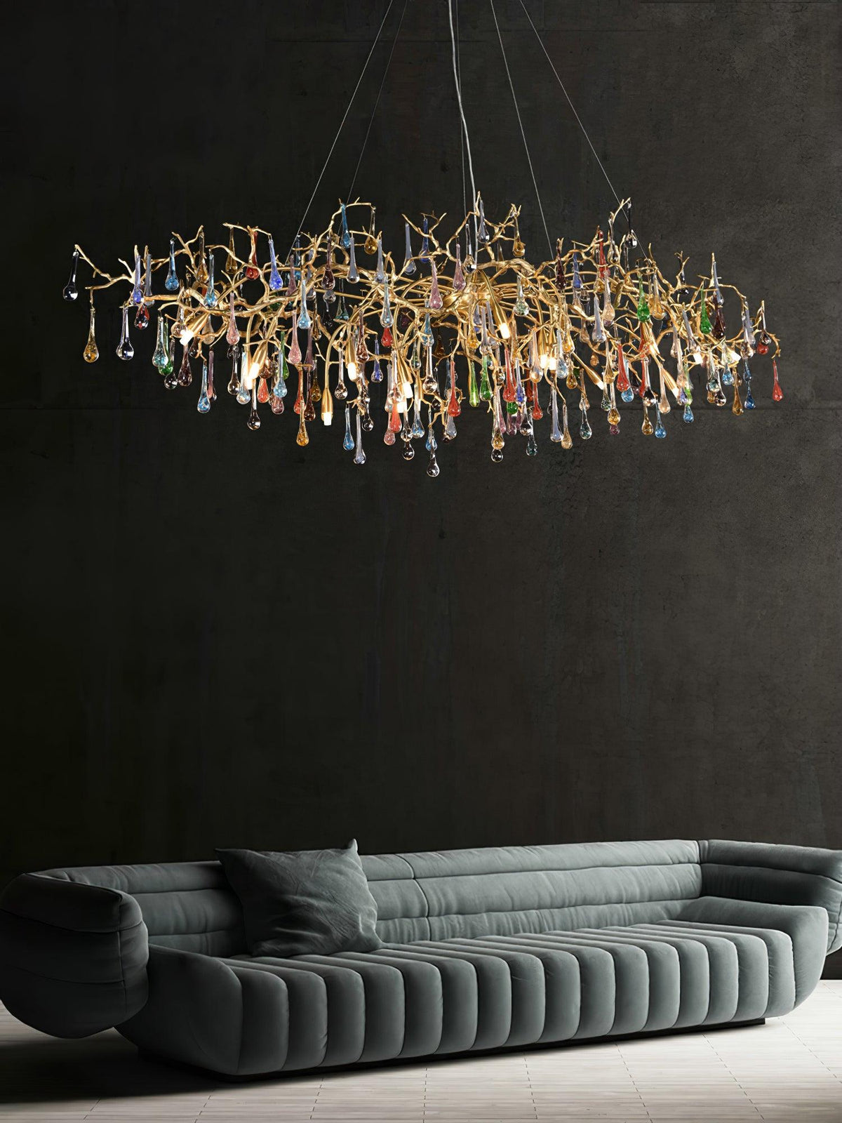Sytheir Colorful Raindrop Branch Brass Crystal Chandelier - Lamp Outdoor