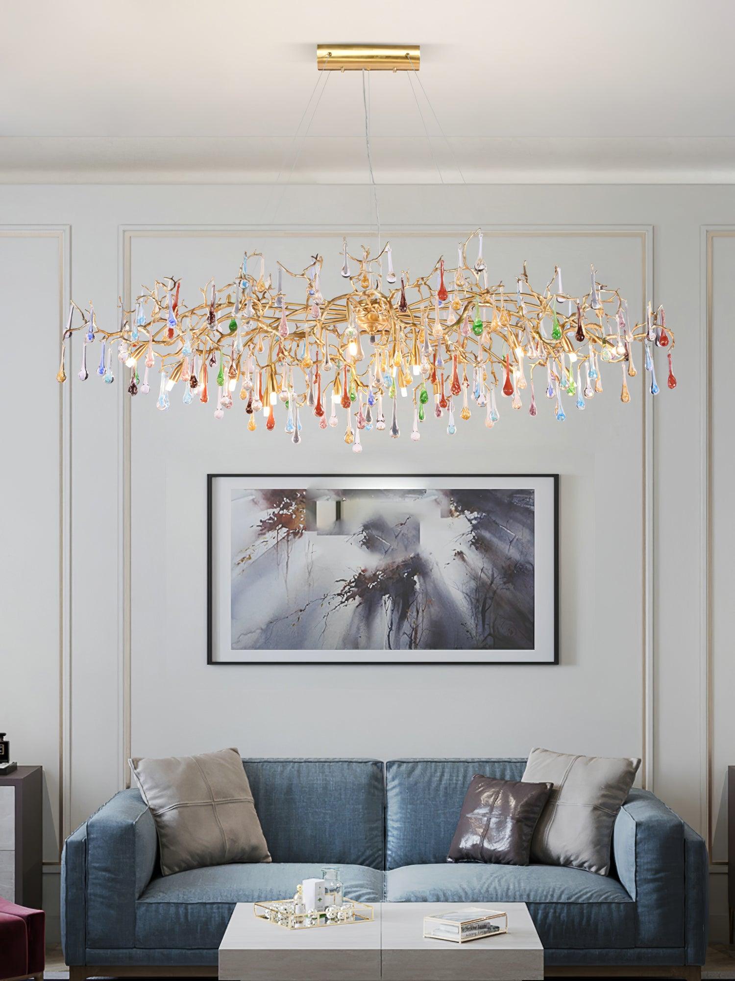 Sytheir Colorful Raindrop Branch Brass Crystal Chandelier - Lamp Outdoor
