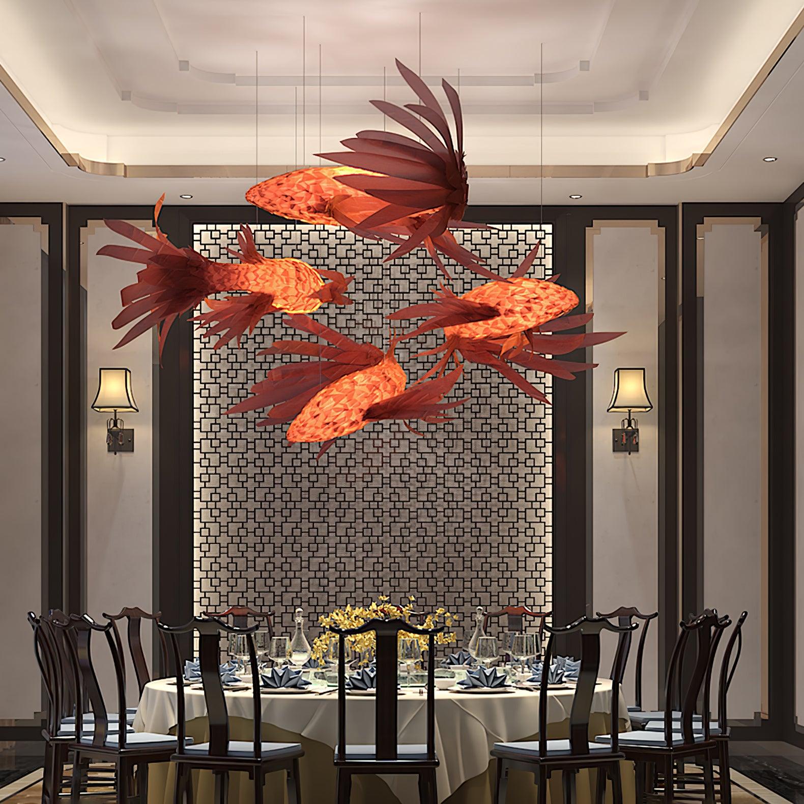 Vamararae Crimson Swirl Koi Pendant Light - Lamp Outdoor