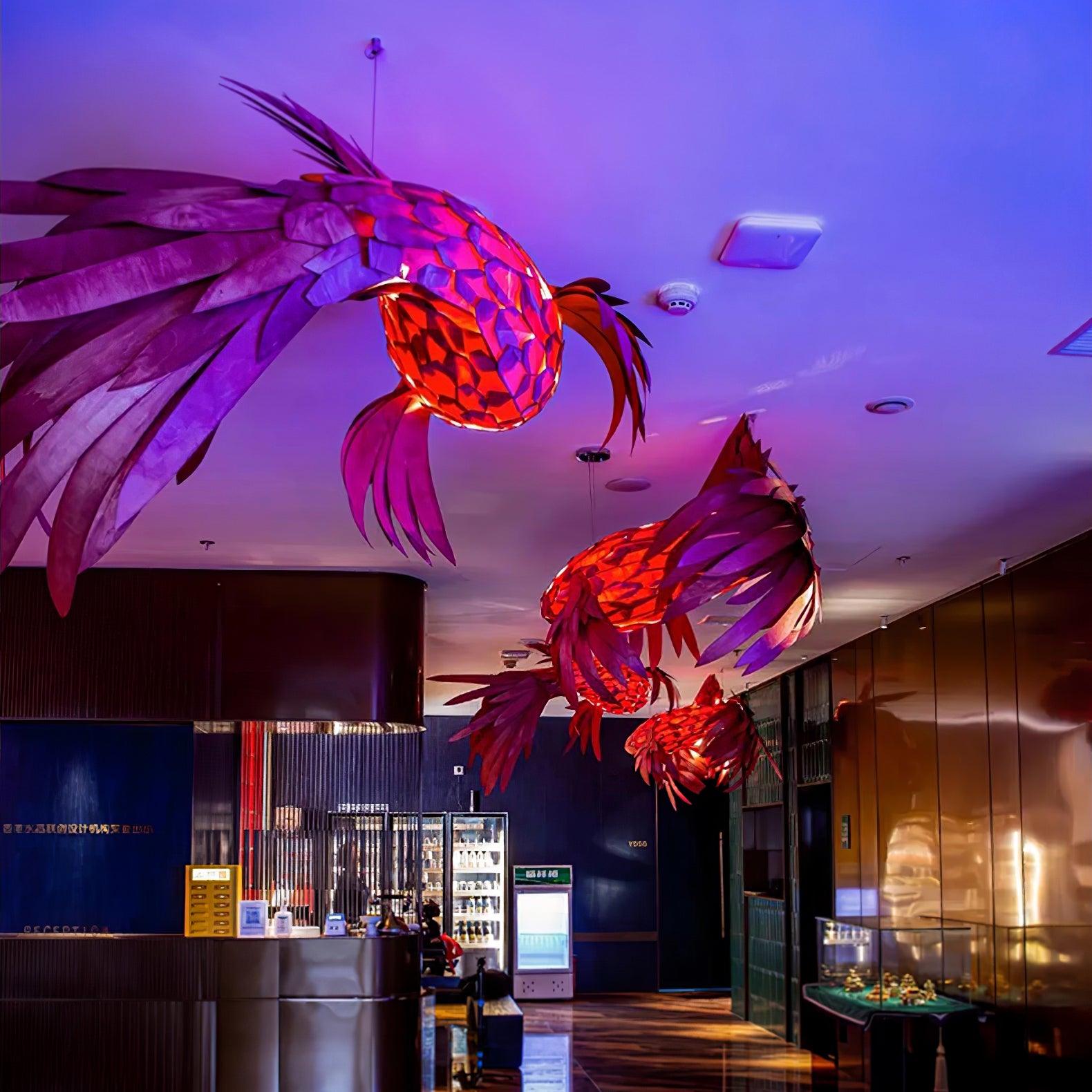 Vamararae Crimson Swirl Koi Pendant Light - Lamp Outdoor