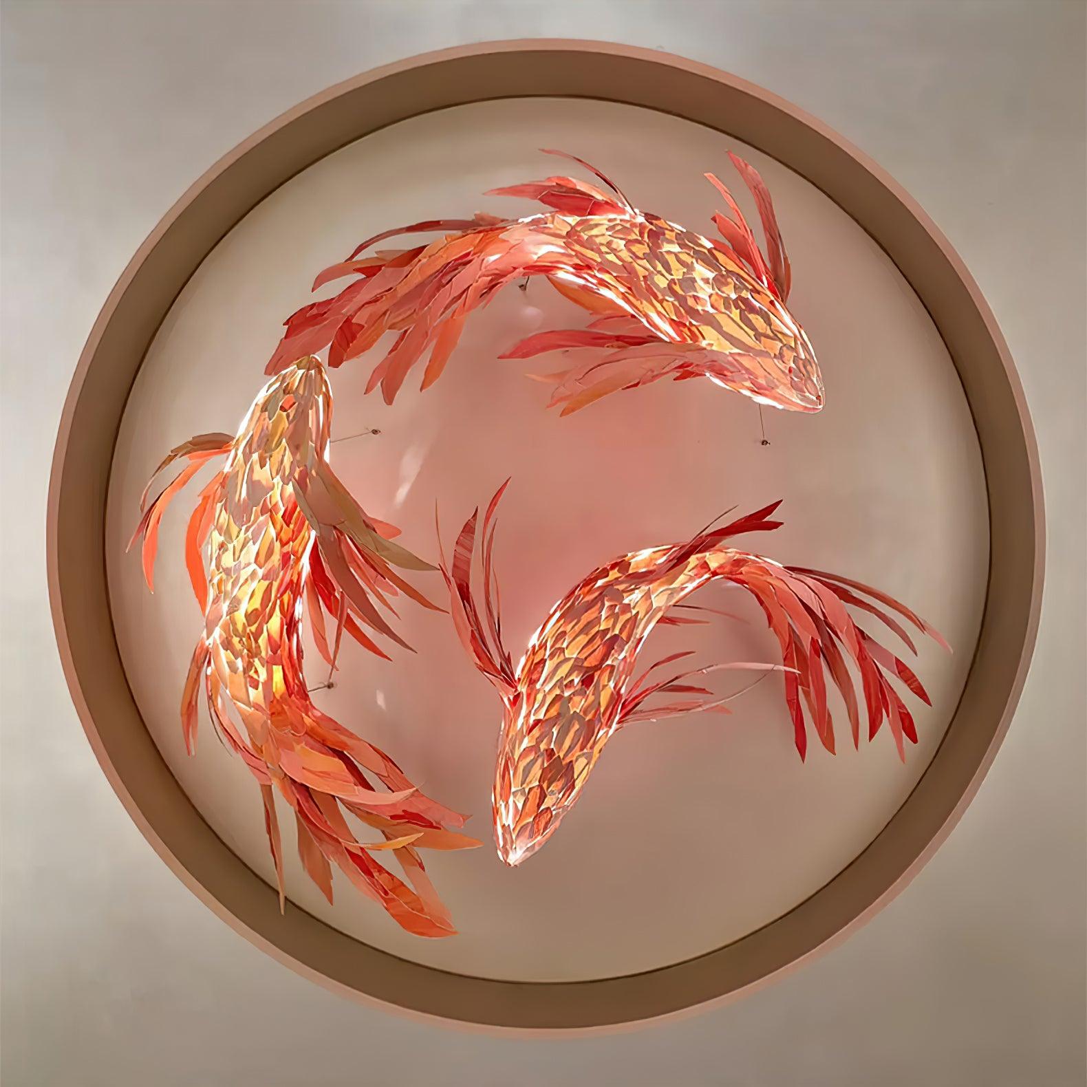 Vamararae Crimson Swirl Koi Pendant Light - Lamp Outdoor