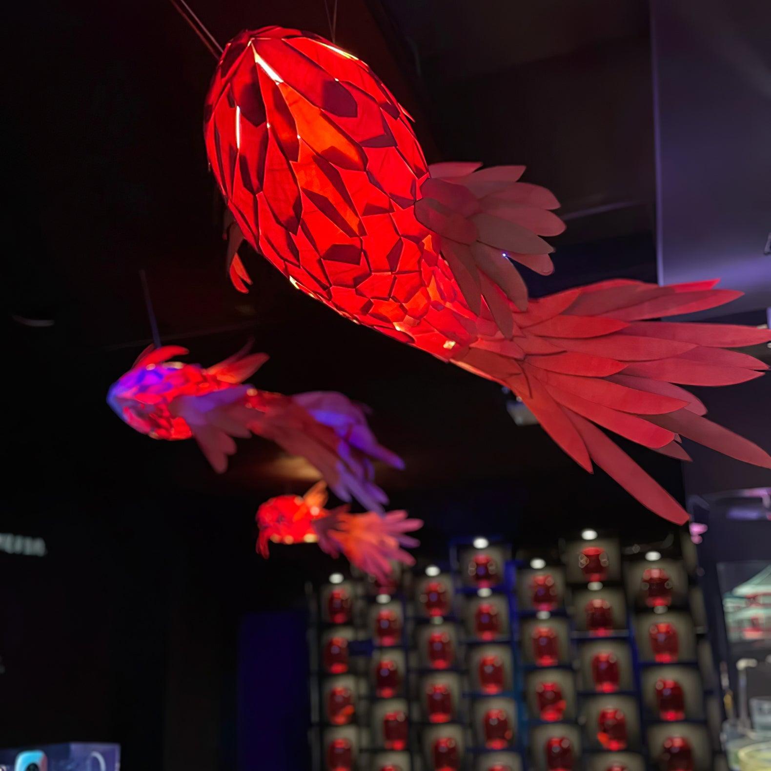 Vamararae Crimson Swirl Koi Pendant Light - Lamp Outdoor