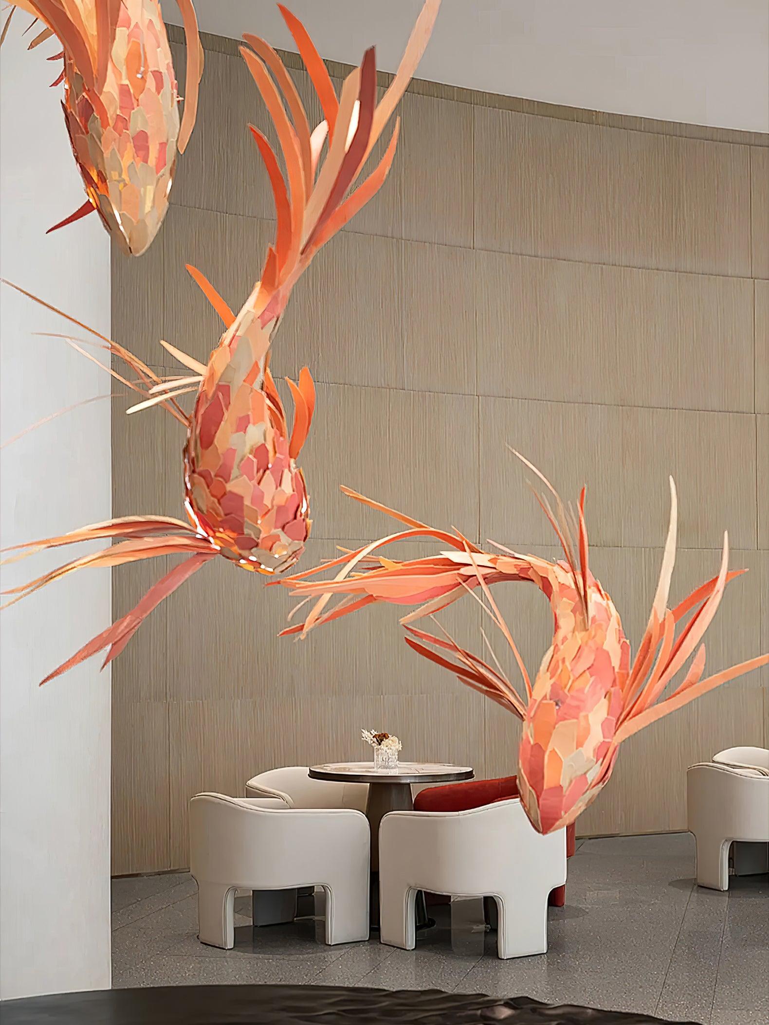 Vamararae Crimson Swirl Koi Pendant Light - Lamp Outdoor