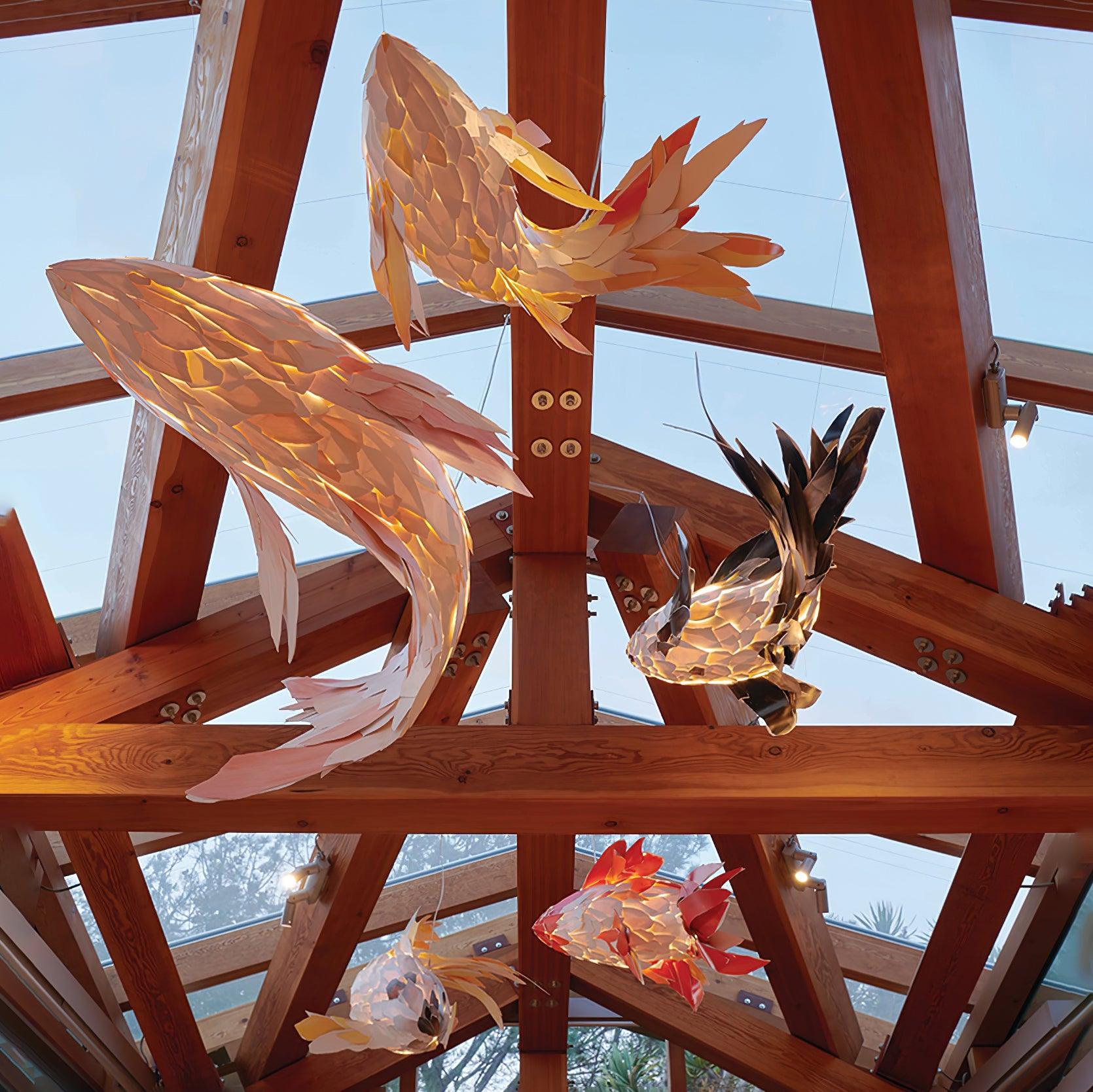 Vamararae Crimson Swirl Koi Pendant Light - Lamp Outdoor