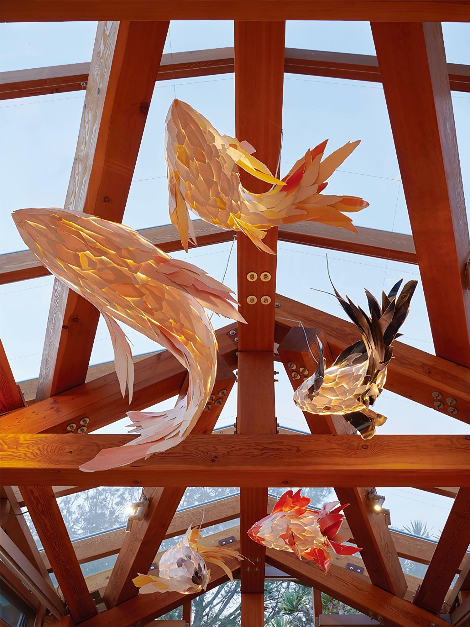 Vamararae Crimson Swirl Koi Pendant Light - Lamp Outdoor
