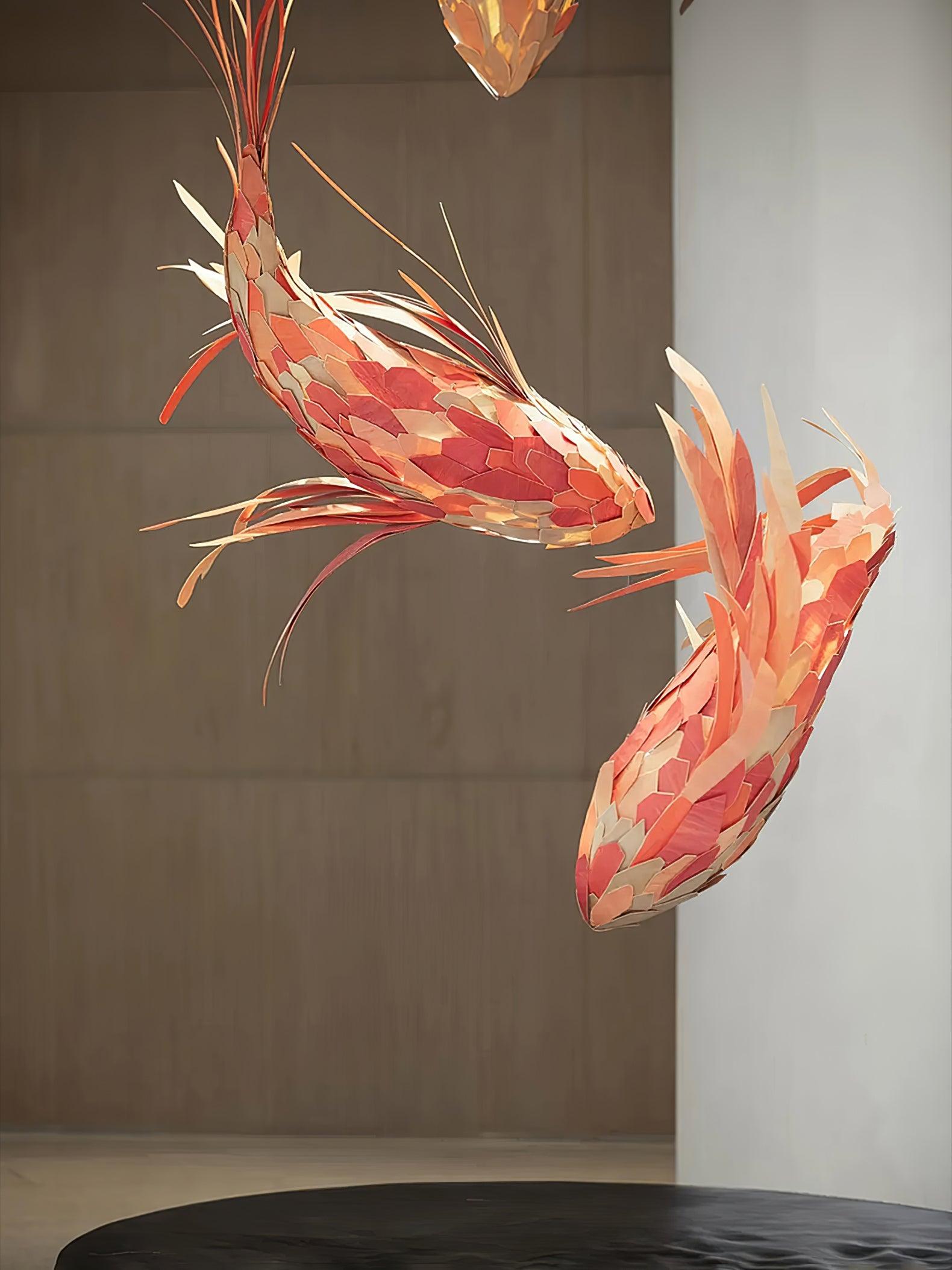 Vamararae Crimson Swirl Koi Pendant Light - Lamp Outdoor