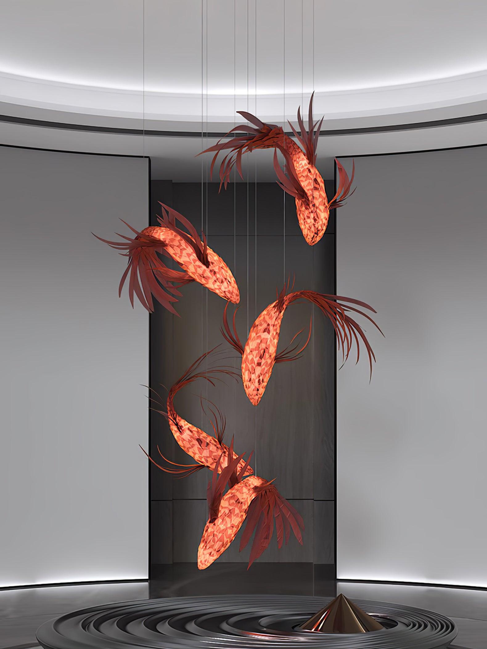 Vamararae Crimson Swirl Koi Pendant Light - Lamp Outdoor