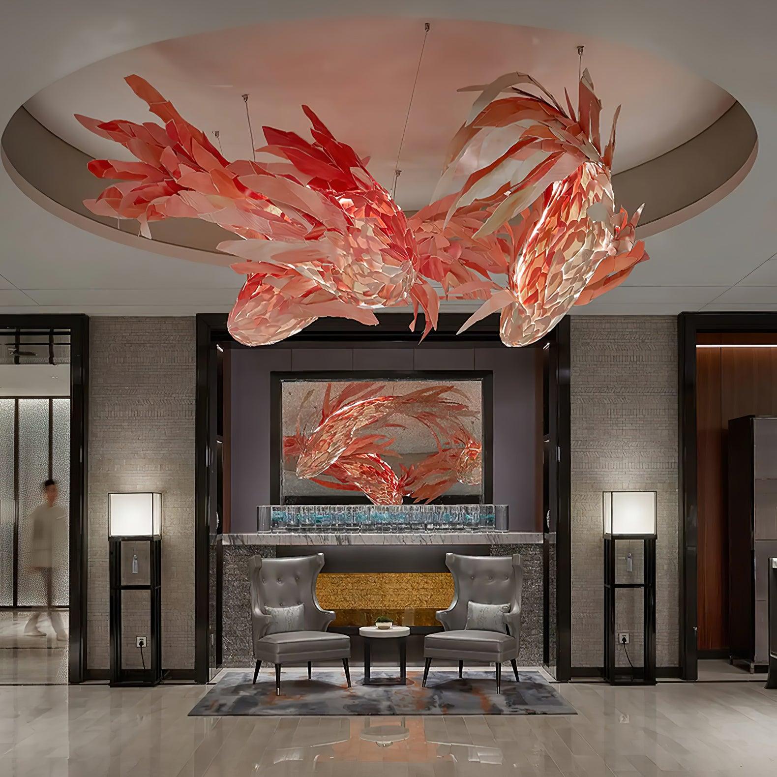 Vamararae Crimson Swirl Koi Pendant Light - Lamp Outdoor