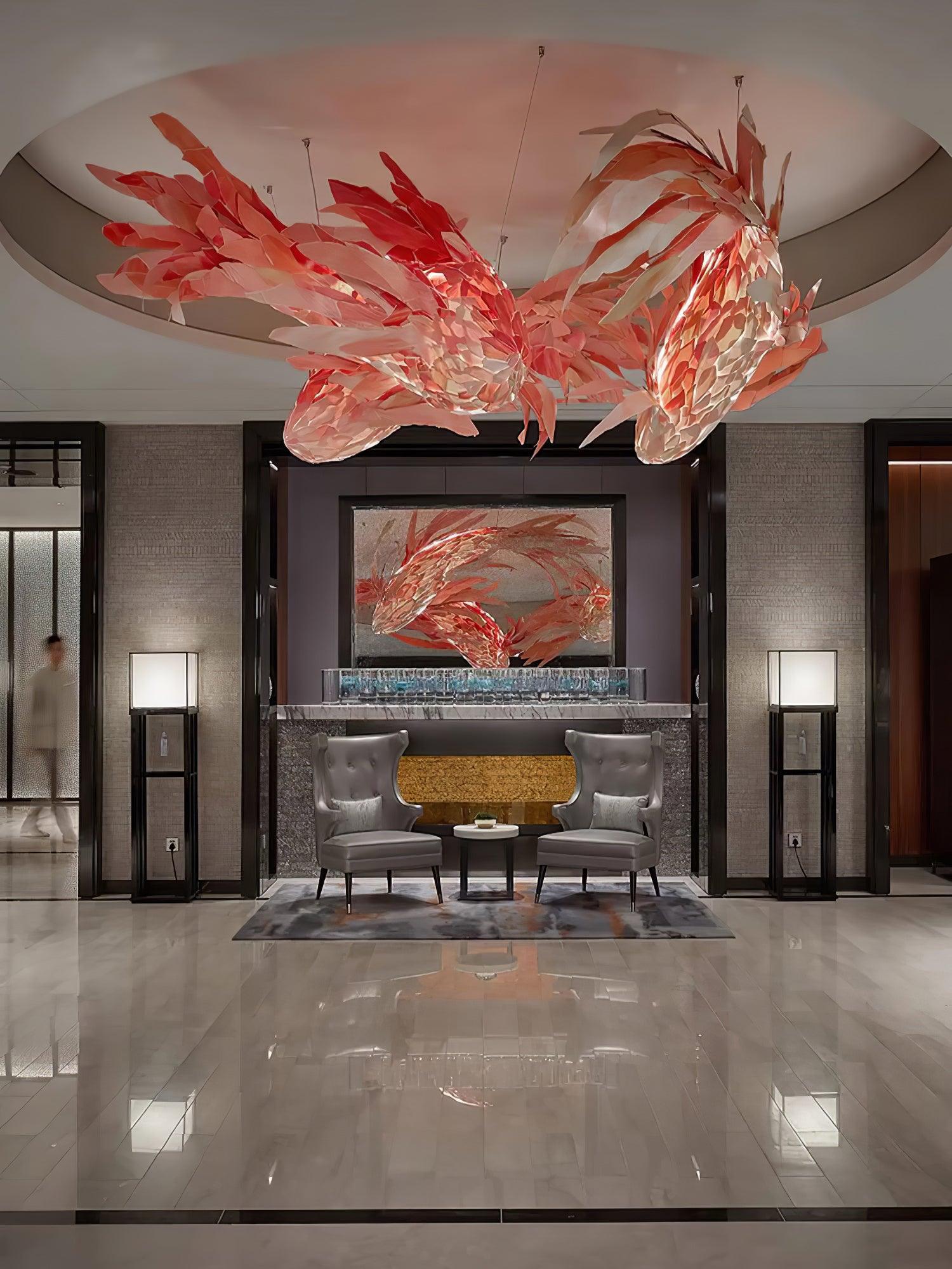 Vamararae Crimson Swirl Koi Pendant Light - Lamp Outdoor
