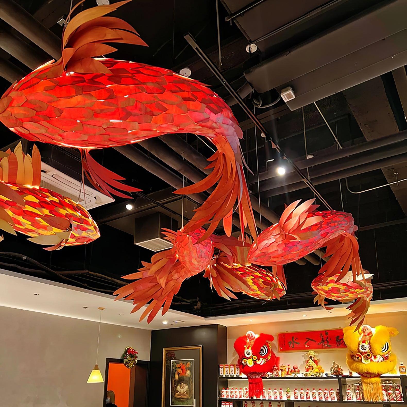 Vamararae Crimson Swirl Koi Pendant Light - Lamp Outdoor