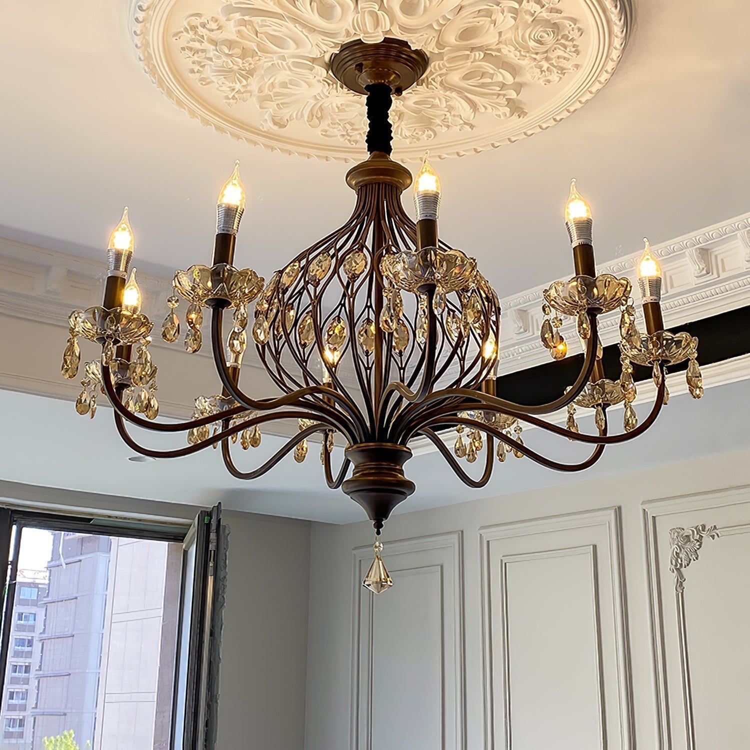 Enorel Vintage Bronze Crystal Chandelier - Lamp Outdoor