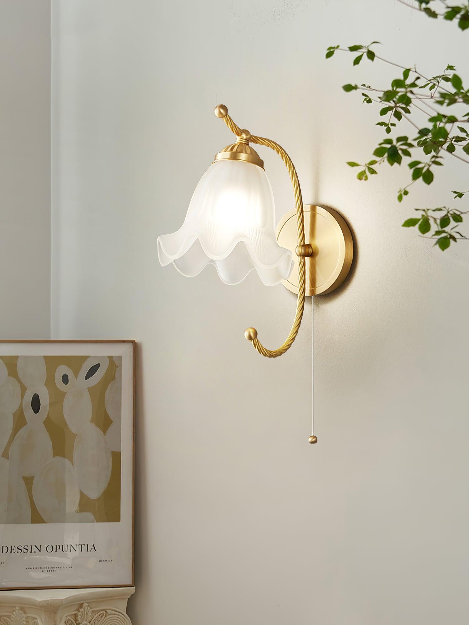 Curved Gooseneck Brass Glass Sconce - Lamp Outdoor
